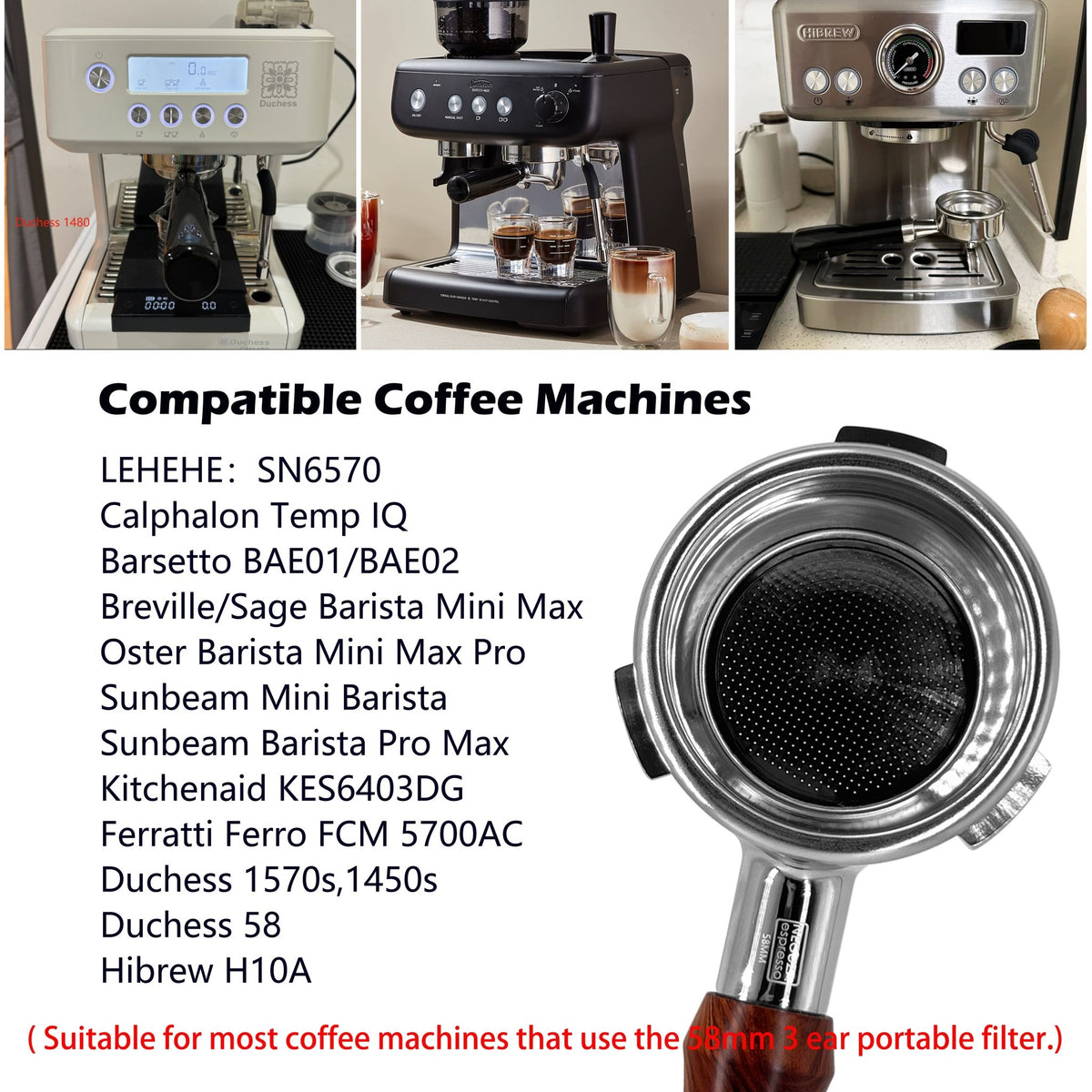 NEOUZA 58mm Bottomless Three-Ear Portafilter, Fits Barsetto, Breville, Sage, Oster, Duchess & More, Stainless Steel - NEOUZA Official Website