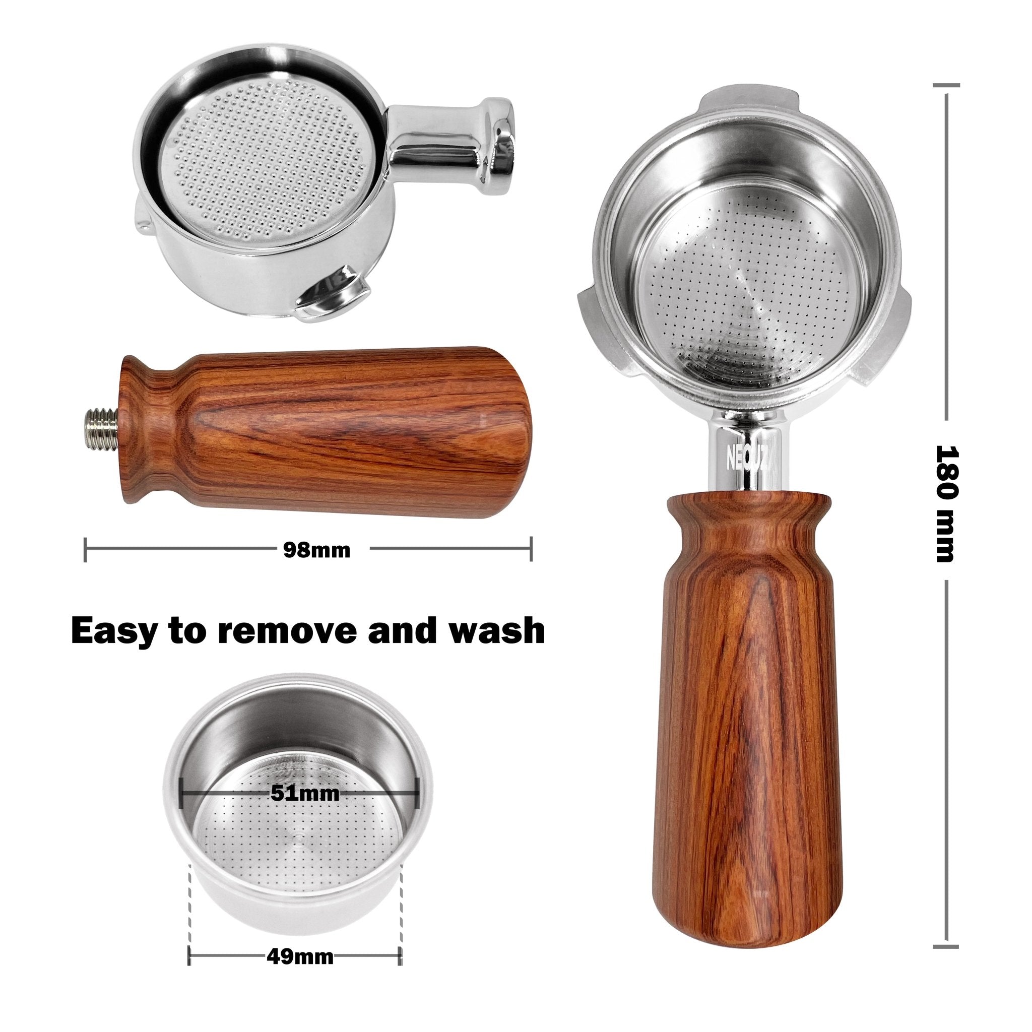 NEOUZA 51mm Portafilter for Donlim,Duchess,Petrus,Baumann,Giselle Coffee Machines with Stainless Steel Replacement Filter Basket Wooden Handle - NEOUZA Official Website