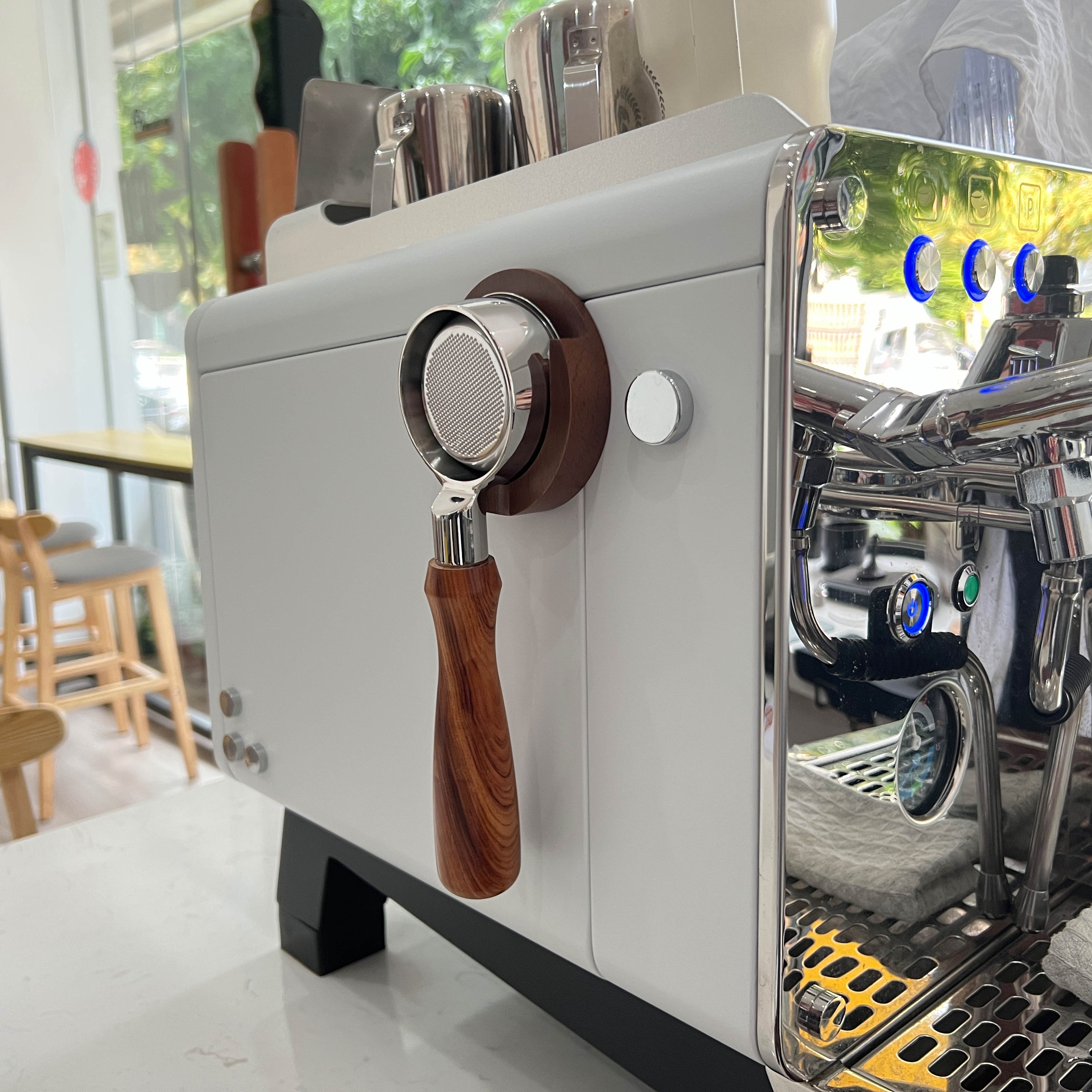NEOUZA Coffee Portafilter Wall Rack Holder, Wooden Espresso Accessories Wall Mount Hanger for 51/54mm, Easy to Install