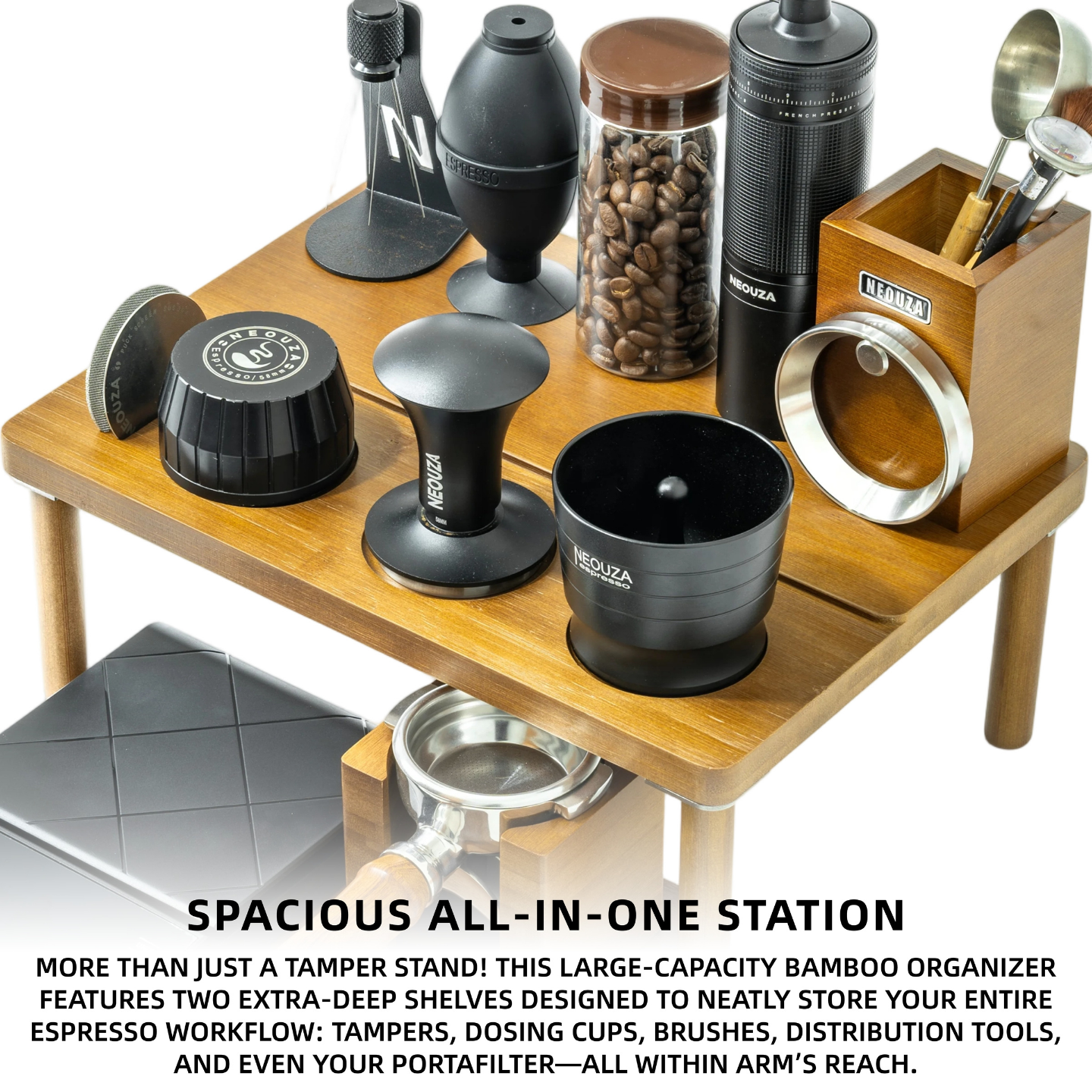 NEOUZA Coffee Double-Layer Tamper Rack Storage Box Multifunctional Solid Wood Adjustable Tamper