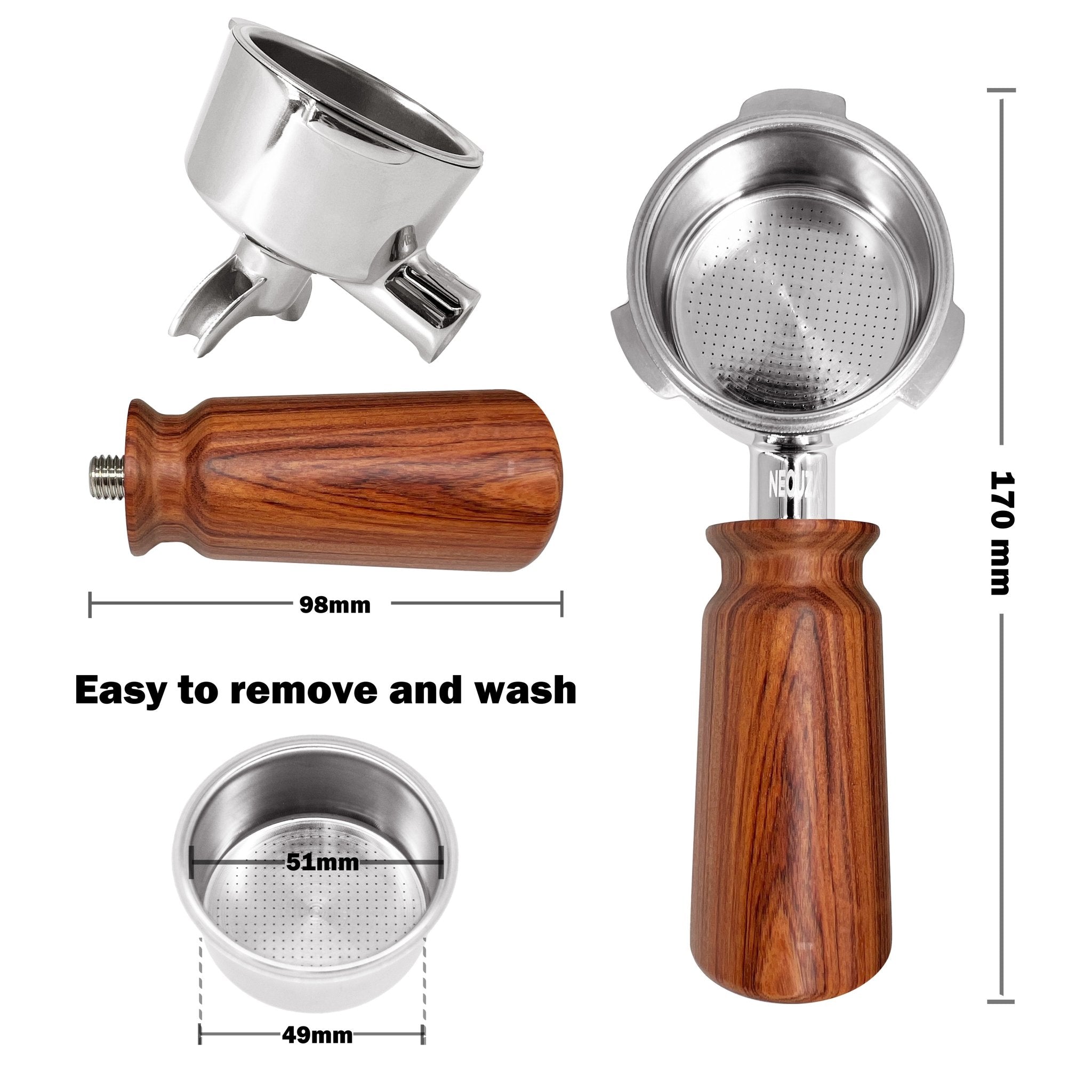 NEOUZA 51mm Portafilter for Donlim,Duchess,Petrus,Baumann,Giselle Coffee Machines with Stainless Steel Replacement Filter Basket Wooden Handle - NEOUZA Official Website