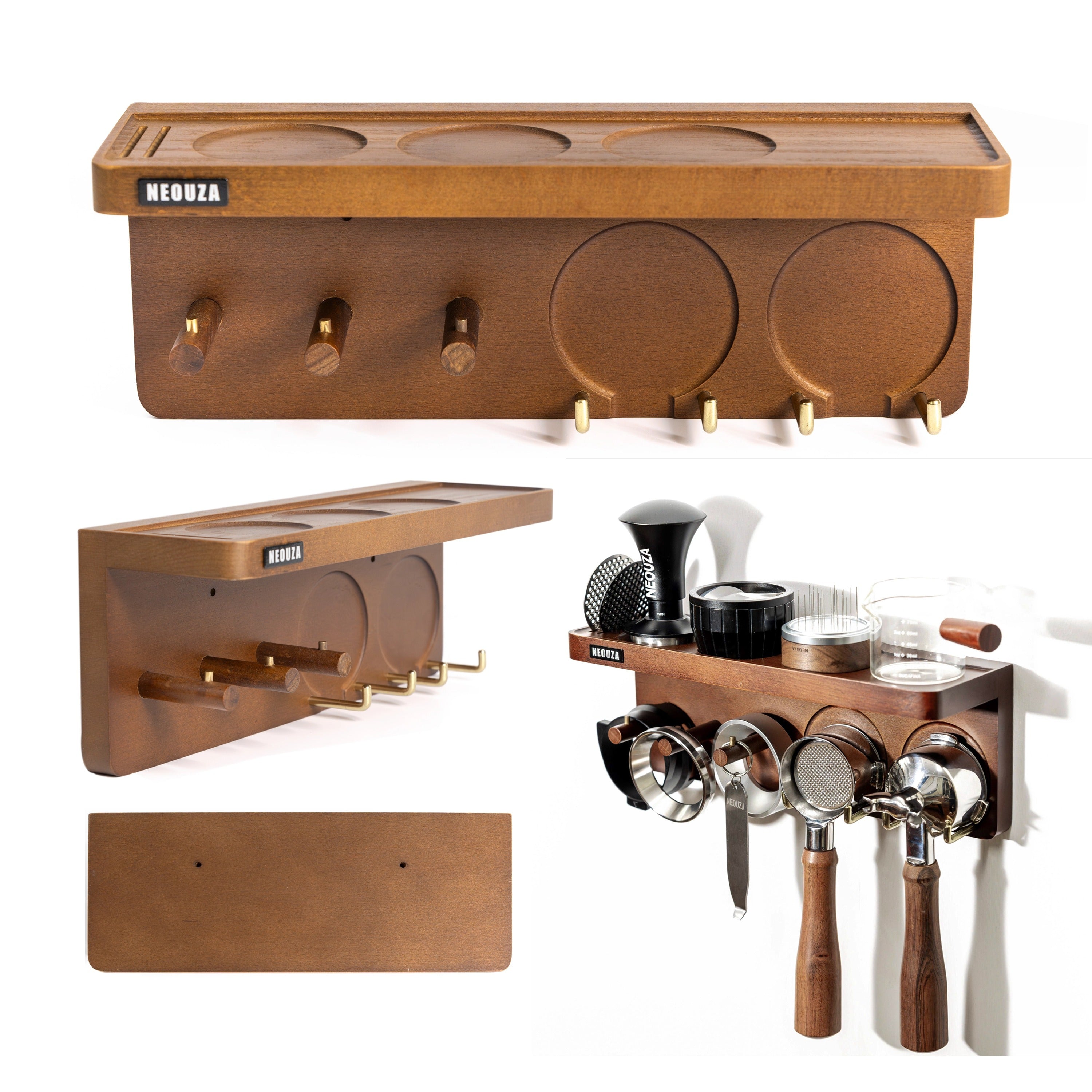 NEOUZA Espresso Accessories Holder Station Wall Mounted Organizer for 51/53/58mm Coffee Tamper Distributor Portafilter Storage Shelf for Bar Home Office