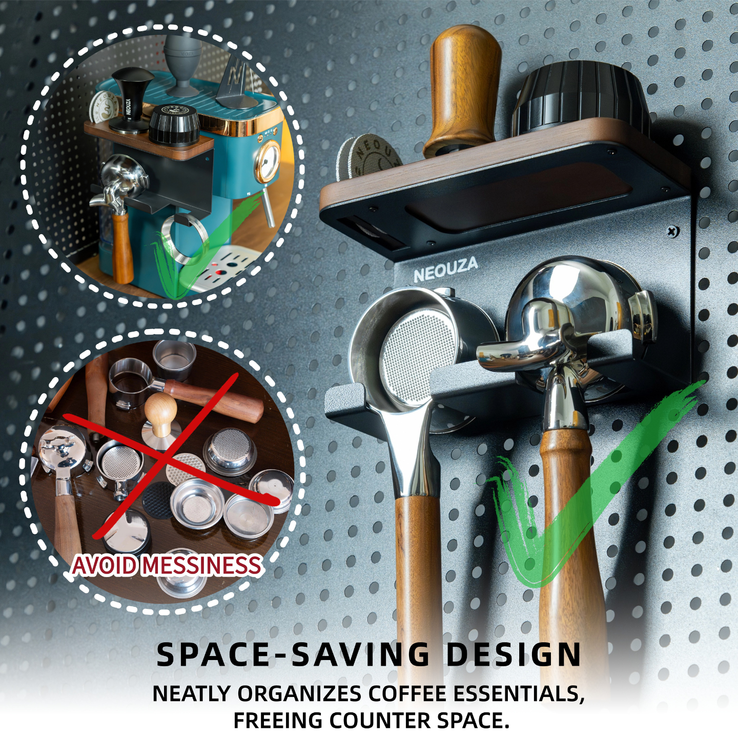 NEOUZA Coffee Handle Rack, Tamper, and Distributor Wall-Mounted Storage, No Drilling Required Coffee Tool Organizer