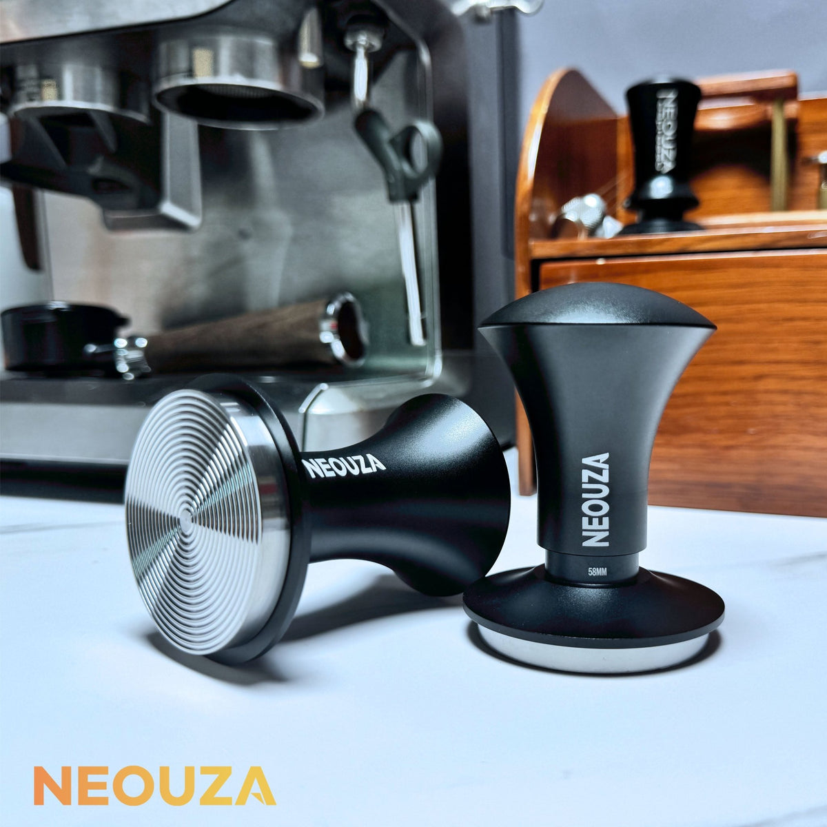 NEOUZA Espresso Tamper V2 49/51/53/58mm Dual Calibrated Spring Loaded for Coffee Machine Portafilter, Anti Pressure Deflection, Refined Handle, Stainless Ripple Base - NEOUZA Official Website