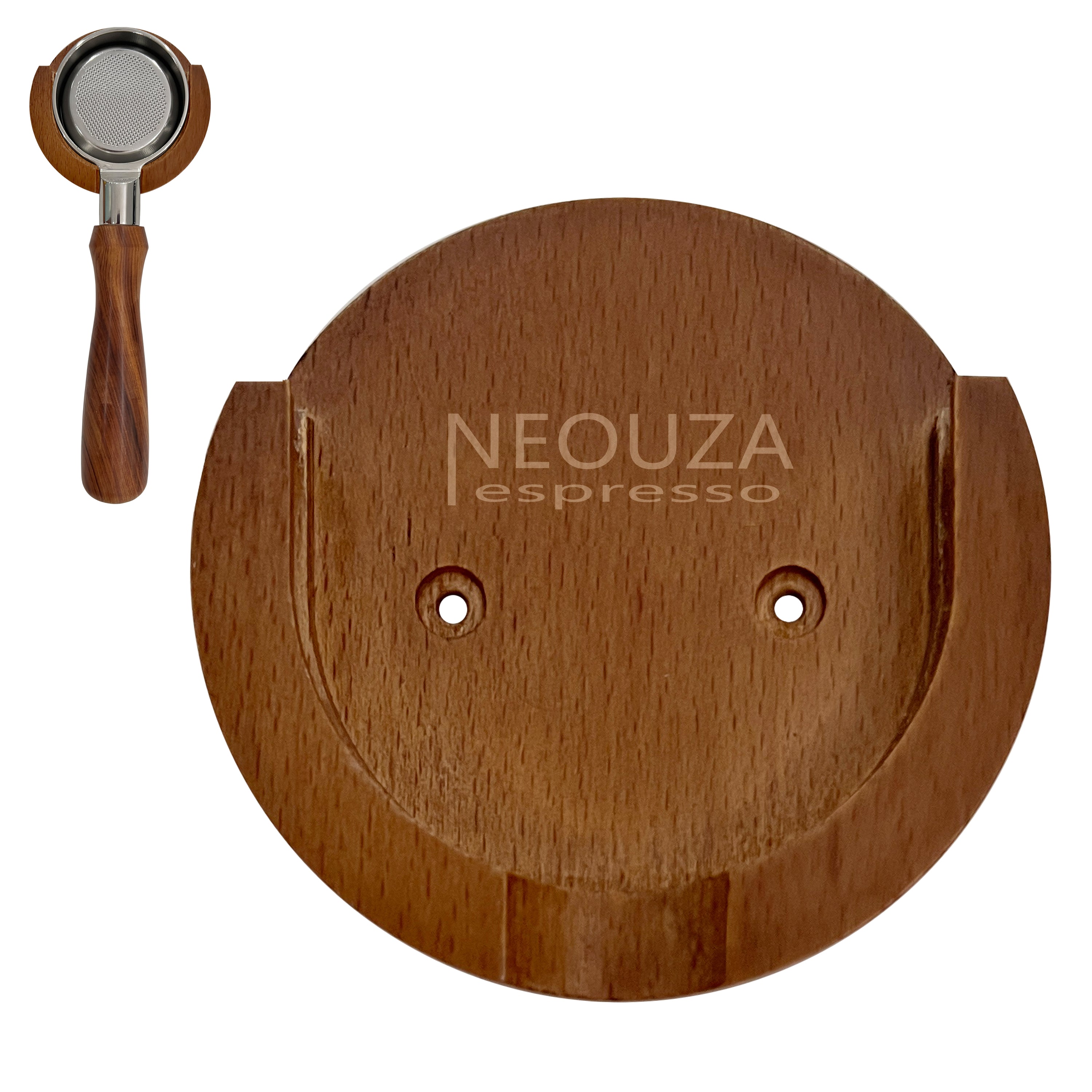 NEOUZA Coffee Portafilter Wall Rack Holder, Wooden Espresso Accessories Wall Mount Hanger for 51/54mm, Easy to Install