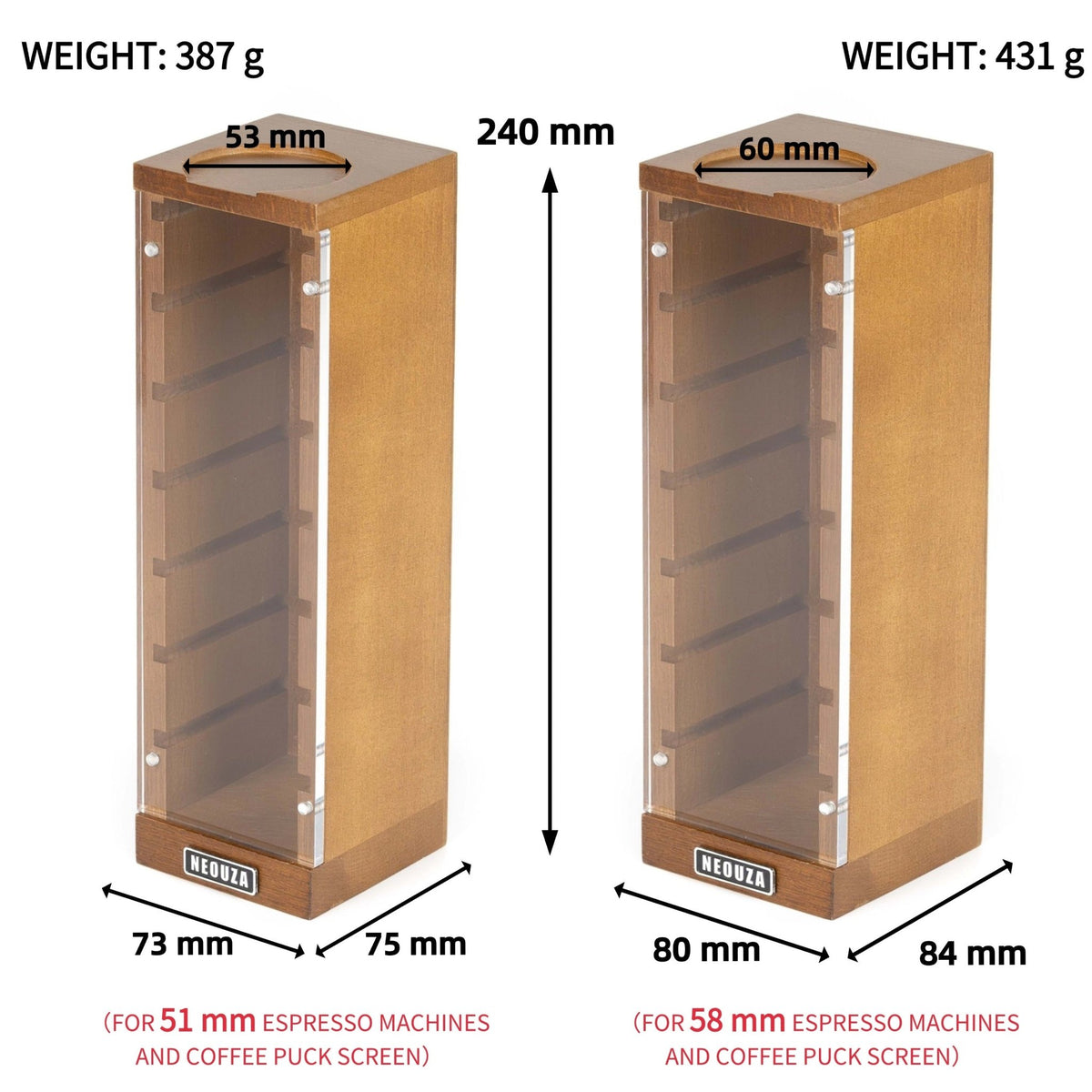NEOUZA Espresso Filter Basket Stand for Filter Basket & Puck Screen, Holds Up to 7 Baskets, Removable Door, Beech Wood - NEOUZA Official Website
