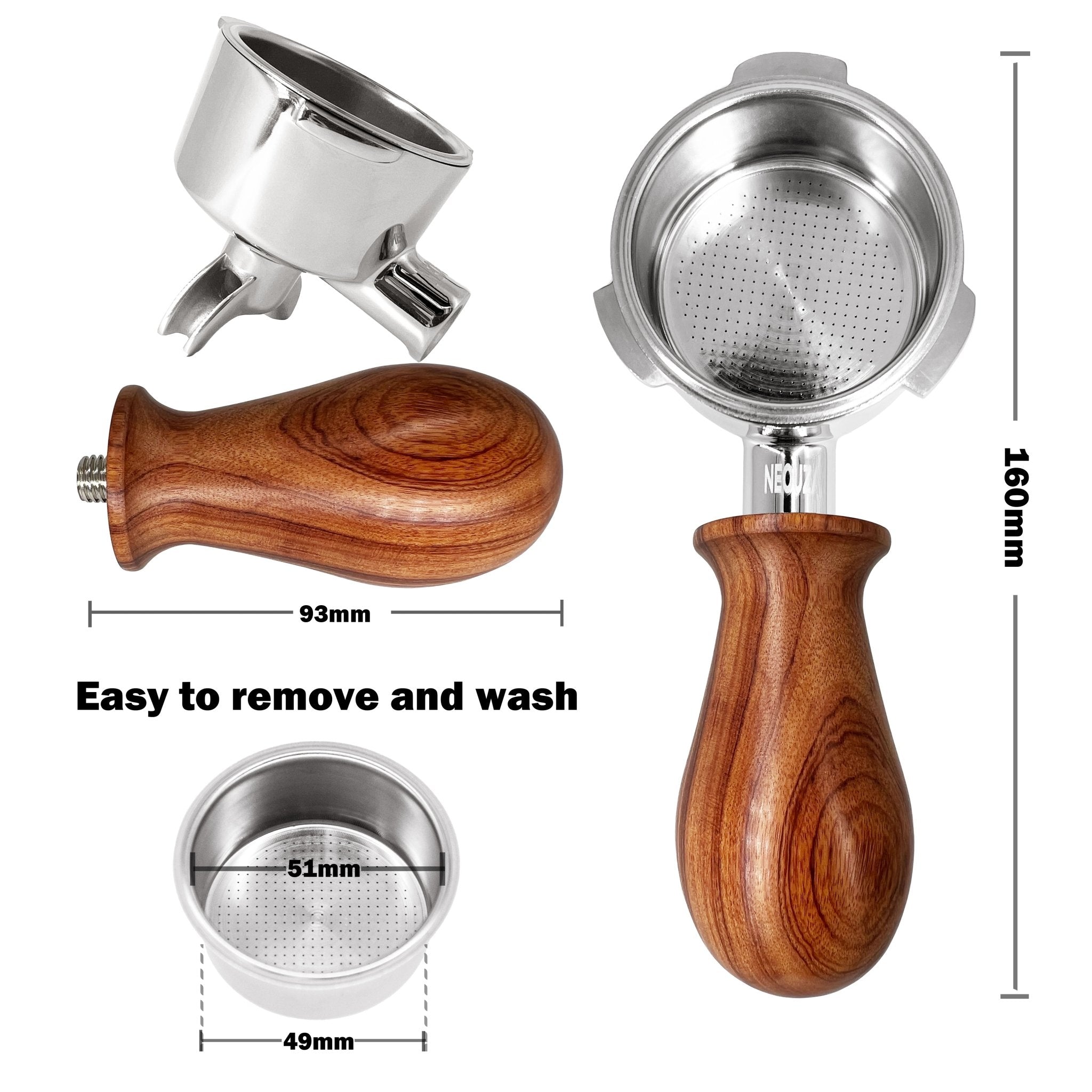 NEOUZA 51mm Portafilter for Donlim,Duchess,Petrus,Baumann,Giselle Coffee Machines with Stainless Steel Replacement Filter Basket Wooden Handle - NEOUZA Official Website