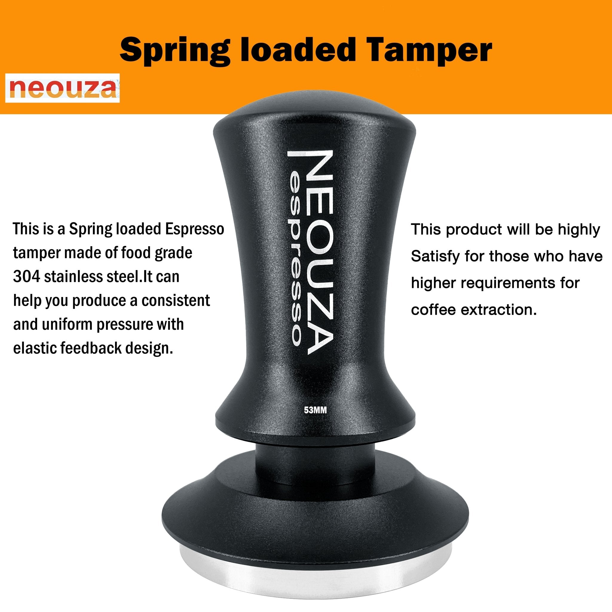NEOUZA Coffee Tamper Spring Loaded Self-Leveling for Espresso Machine, 304 Stainless Steel Anti-Stick Base, Aluminium Handle - NEOUZA Official Website
