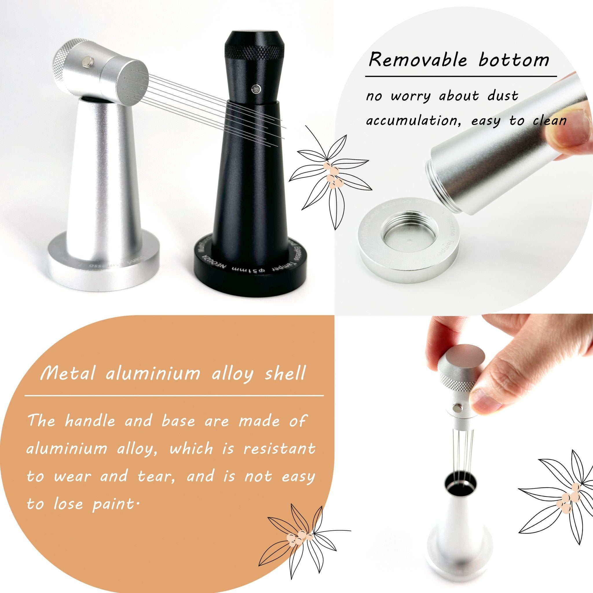 NEOUZA Coffee WDT Tamper Aluminum Multifunctional Espresso Accessories, Built-in Magnet, 0.4mm 8 Stainless Needles, WDT Holder with Ripple Base - NEOUZA Official Website