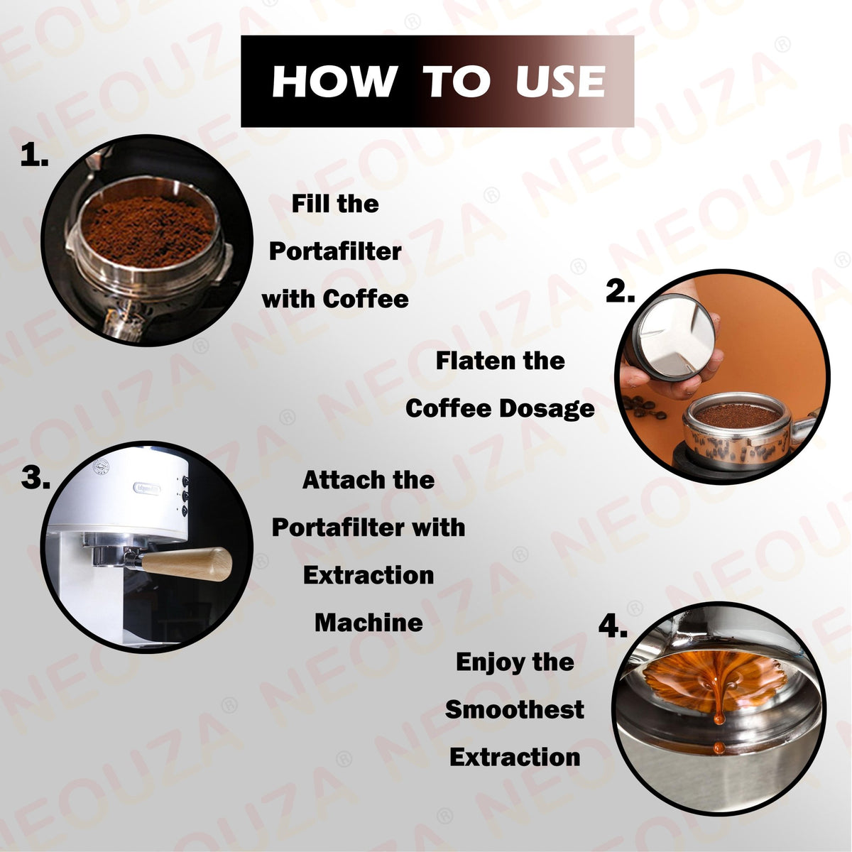 NEOUZA 51mm Bottomless Portafilter for De'Longhi ECP & Icona Series, Wooden Handle, 2-Ear Design with Filter Basket - NEOUZA Official Website
