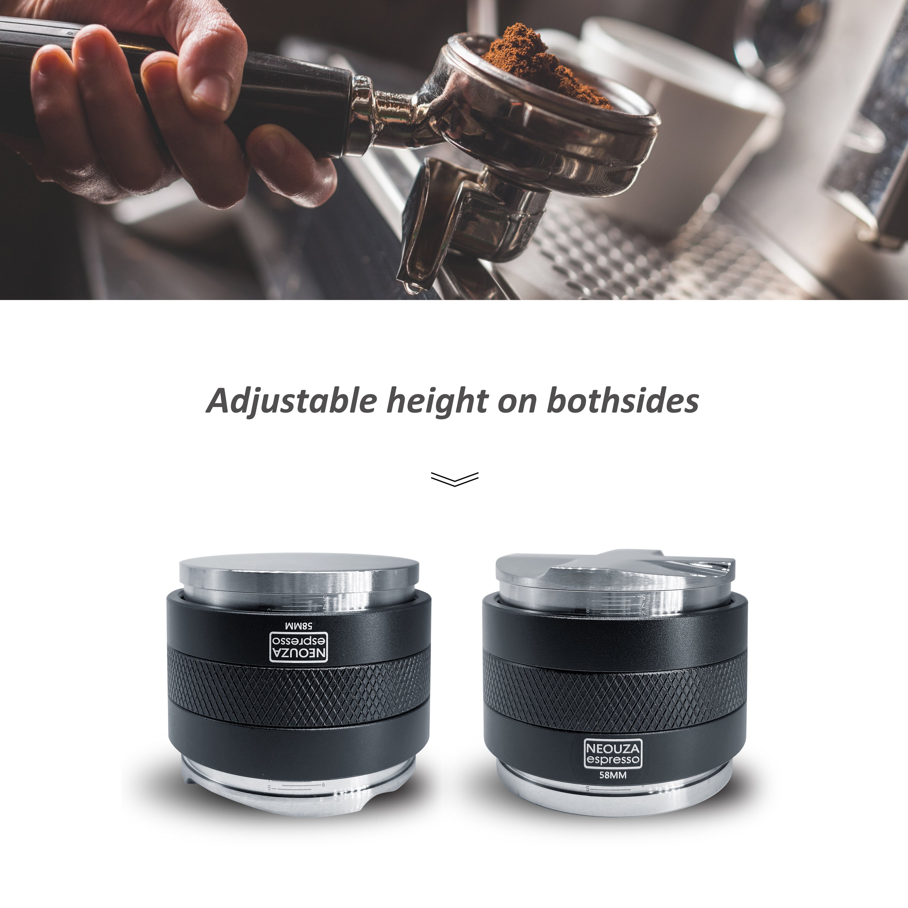 NEOUZA 51mm/53mm/58mm Laser-Calibration Coffee Distributor & Tamper, Dual-Head Espresso Leveler with Adjustable Depth, Fits E61 Group Portafilter