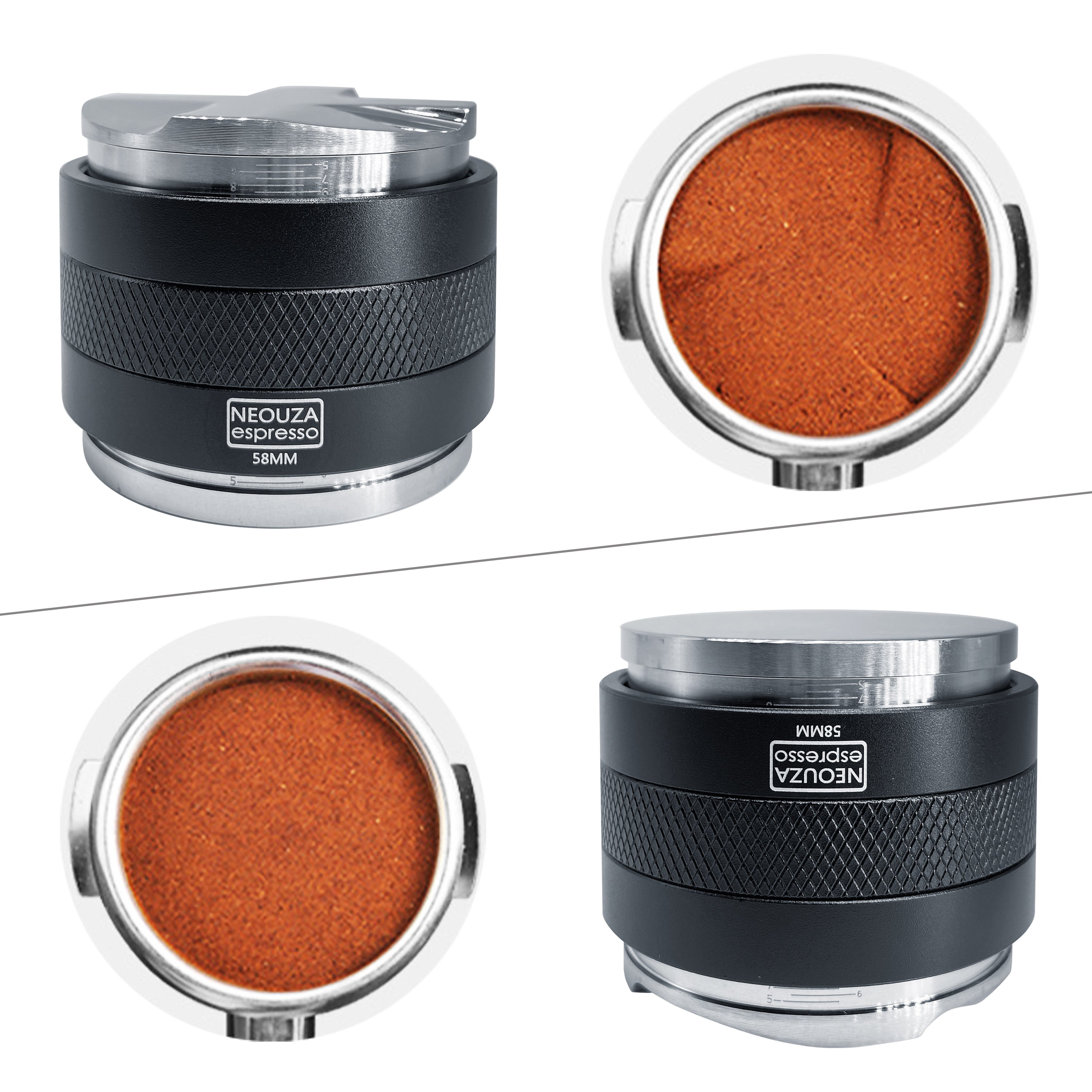 NEOUZA 51mm/53mm/58mm Laser-Calibration Coffee Distributor & Tamper, Dual-Head Espresso Leveler with Adjustable Depth, Fits E61 Group Portafilter