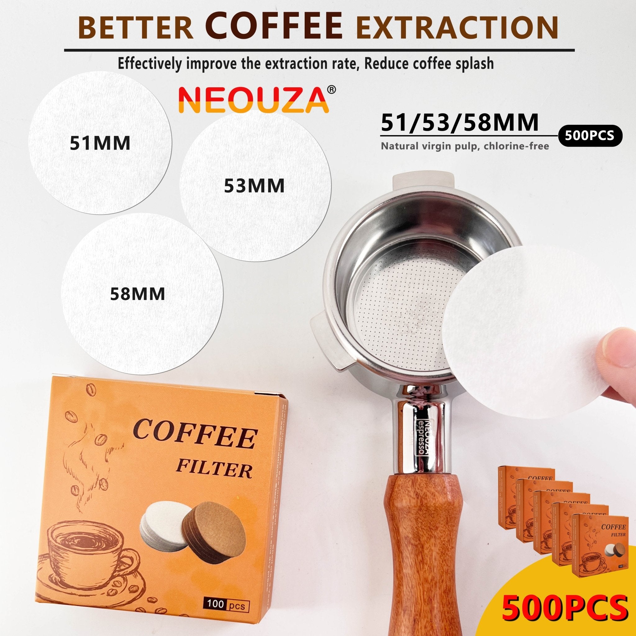 NEOUZA 500pcs Coffee Paper Filter Round for Espresso Machine Portafilter Moka Pot Disposable Puck Screen Unbleached - NEOUZA Official Website
