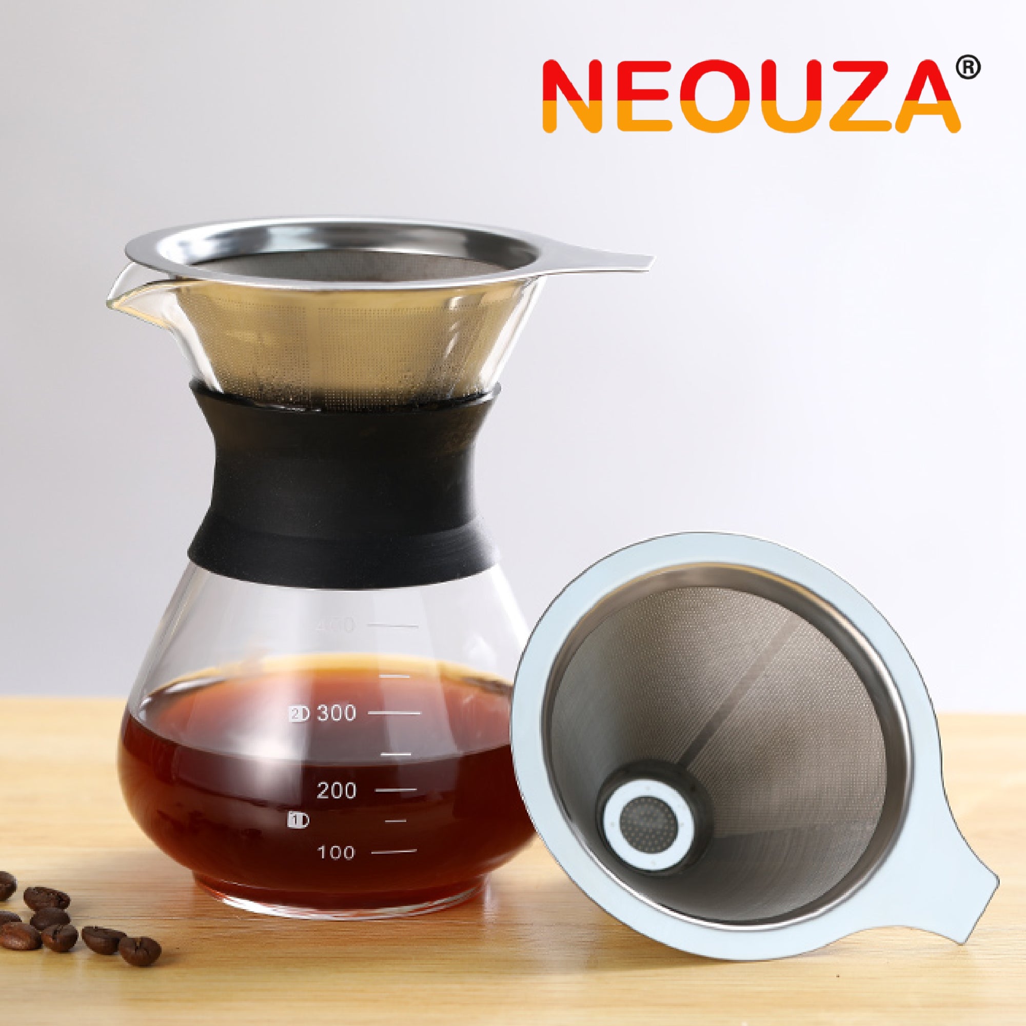 NEOUZA Pour Over Coffee Maker Set with Reusable Stainless Steel Drip Filter, ,400ml