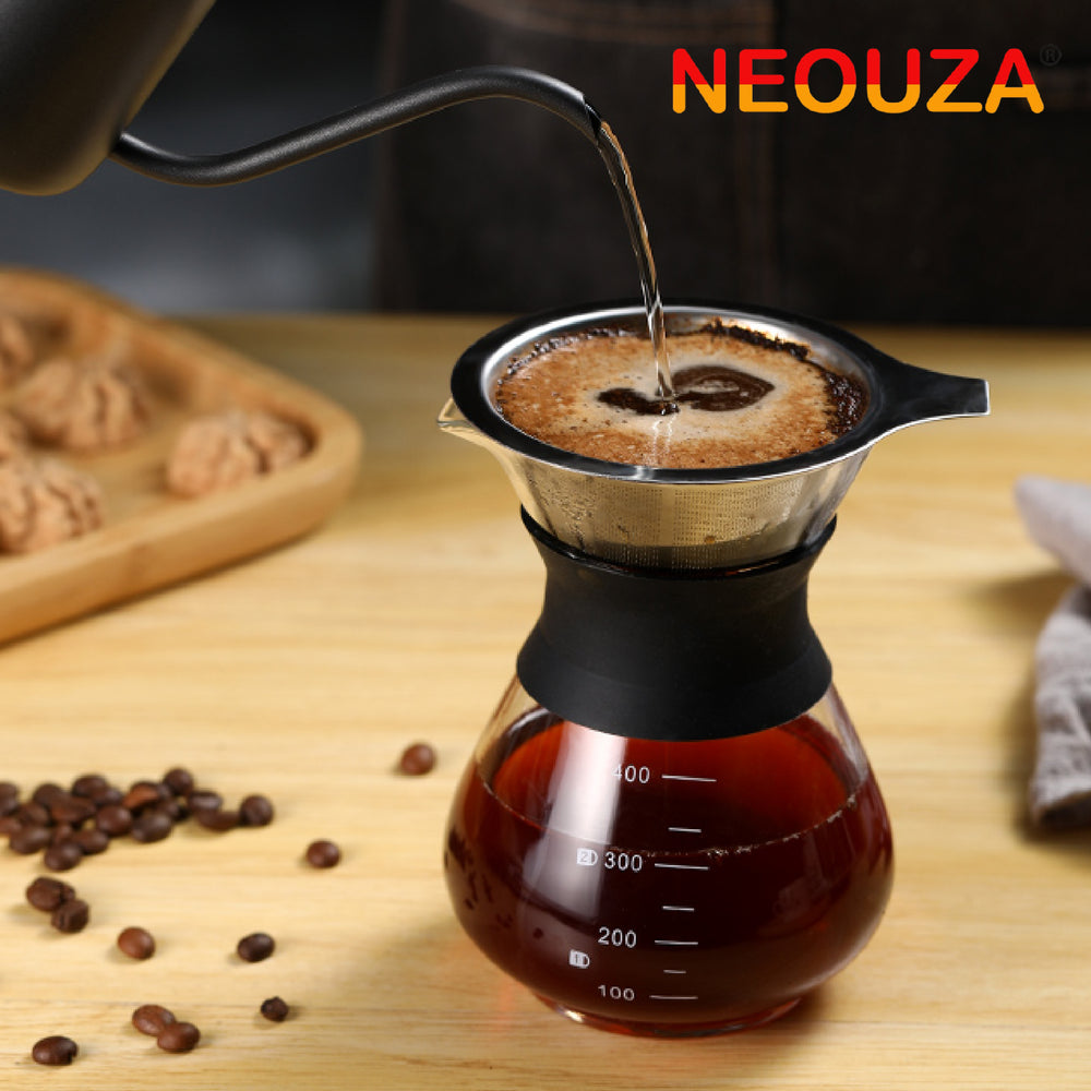 NEOUZA Pour Over Coffee Maker Set with Reusable Stainless Steel Drip Filter, ,400ml