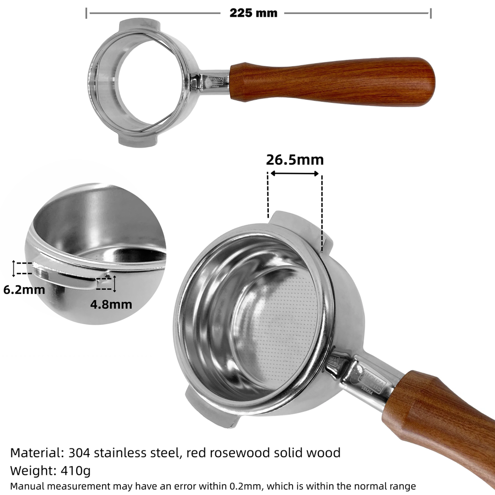 NEOUZA Espresso-Kaffeemaschine, bodenloser Siebträger für La Mazocco-Maschine, 304 Edelstahl, 58 mm, zwei Ösen, Filtergriff 