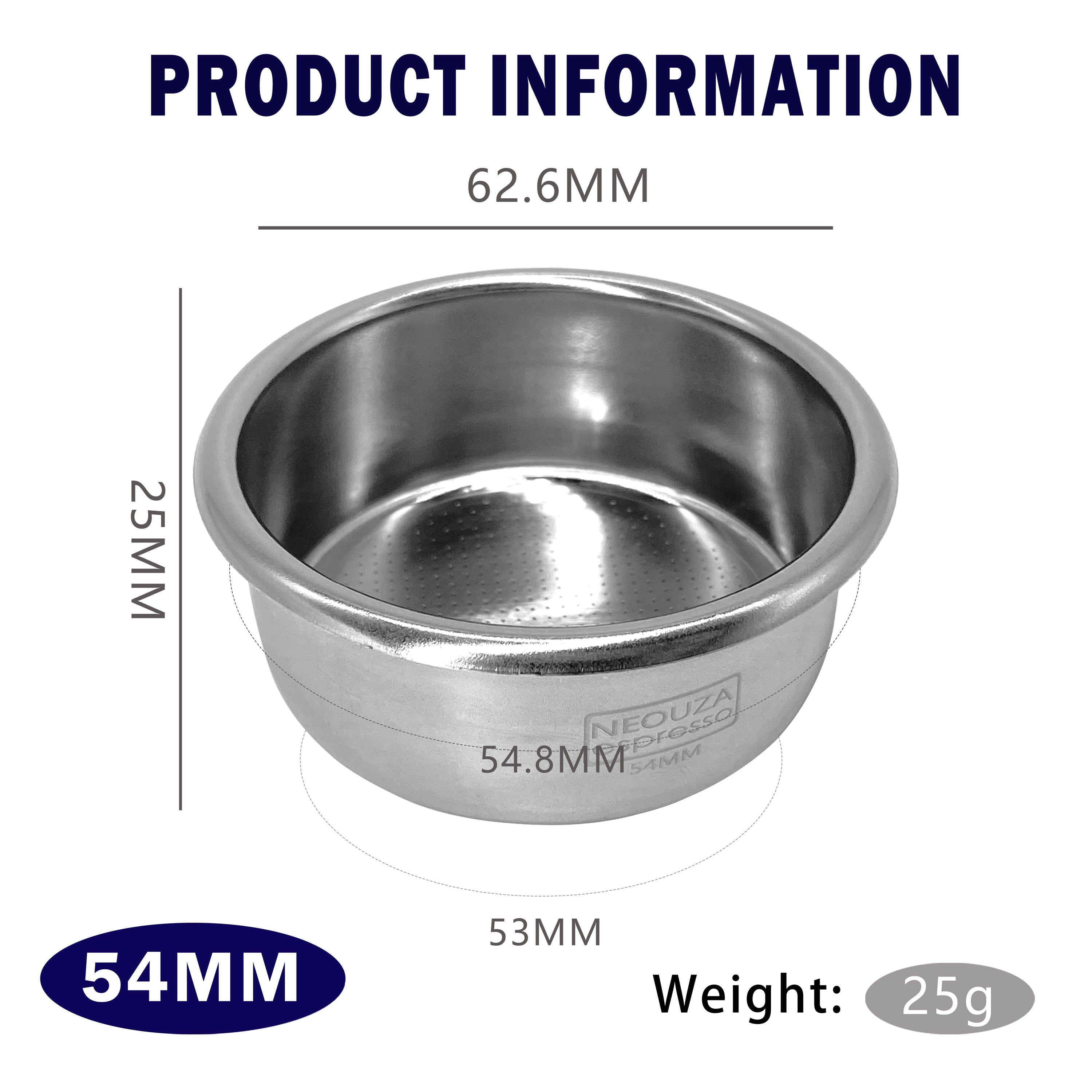 NEOUZA Filterkorb 54 mm für Espressomaschine Breville, Espressozubehör, Barista-Ersatzteile, bodenloser Siebträger aus 304 Edelstahl, 2 Tassen 