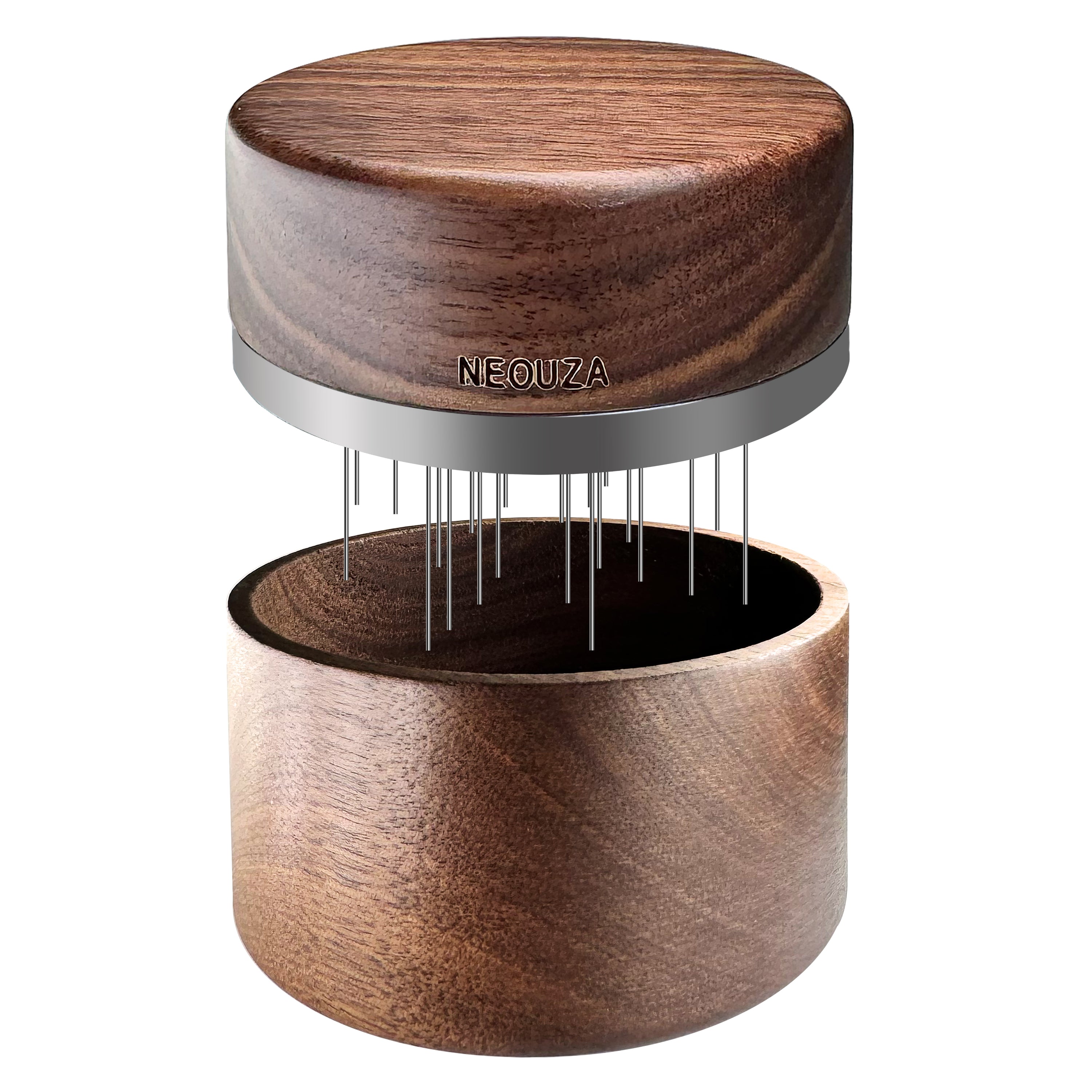 NEOUZA Palm WDT Tool Spinning Espresso Stirrer with Cover,24 Pins, 3 Length Trimmable, Distribution Leveler Accessories for Coffee Machine Portafilters (51/53/58)