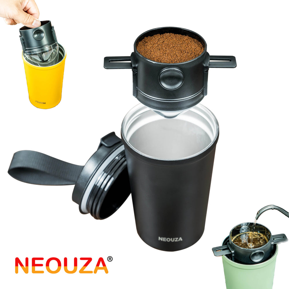 NEOUZA Pour Over Coffee Dripper with Vacuum Insulated Tumbler, Reusable Stainless Steel Coffee Filter, Portable Collapsible Paperless Coffee Maker for Camping, Travel