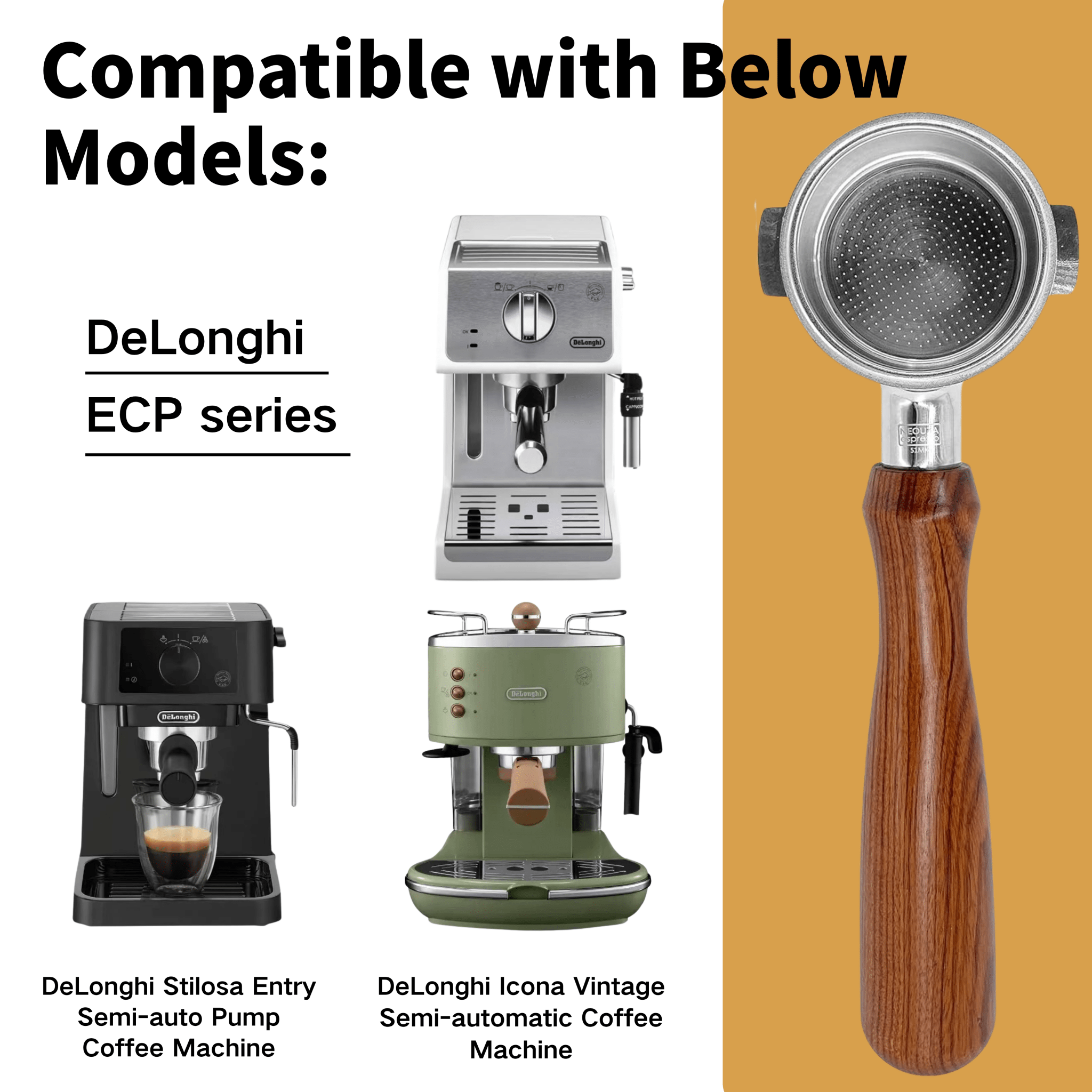 51mm Portafilter Compatible with De'Longhi Espresso Machines: BCO420, BCO430, BCO432, EC155, ECO310, EC330, ECP31.21, ECP33.21, ECP35.31, ECP3420, ECP3630, ECP3220, EC270 - NEOUZA Official Website