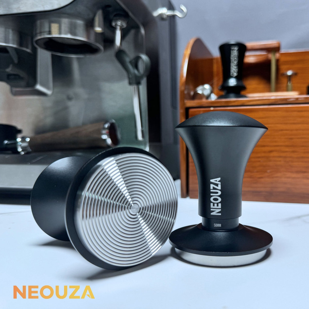 NEOUZA Espresso Tamper V2 49/51/53/58mm Dual Calibrated Spring Loaded for Coffee Machine Portafilter, Anti Pressure Deflection, Refined Handle, Stainless Ripple Base - NEOUZA Official Website