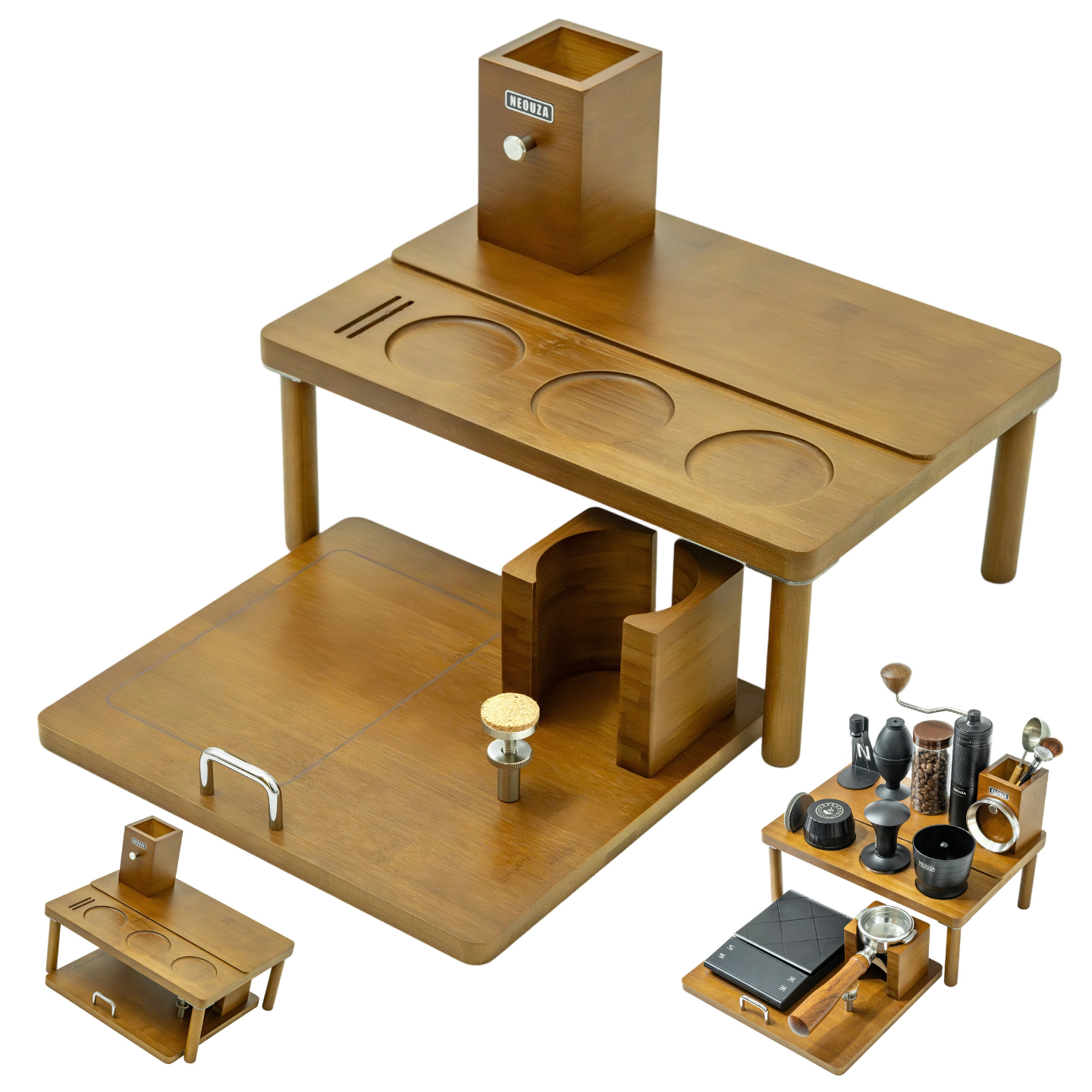 NEOUZA Coffee Double-Layer Tamper Rack Storage Box Multifunctional Solid Wood Adjustable Tamper
