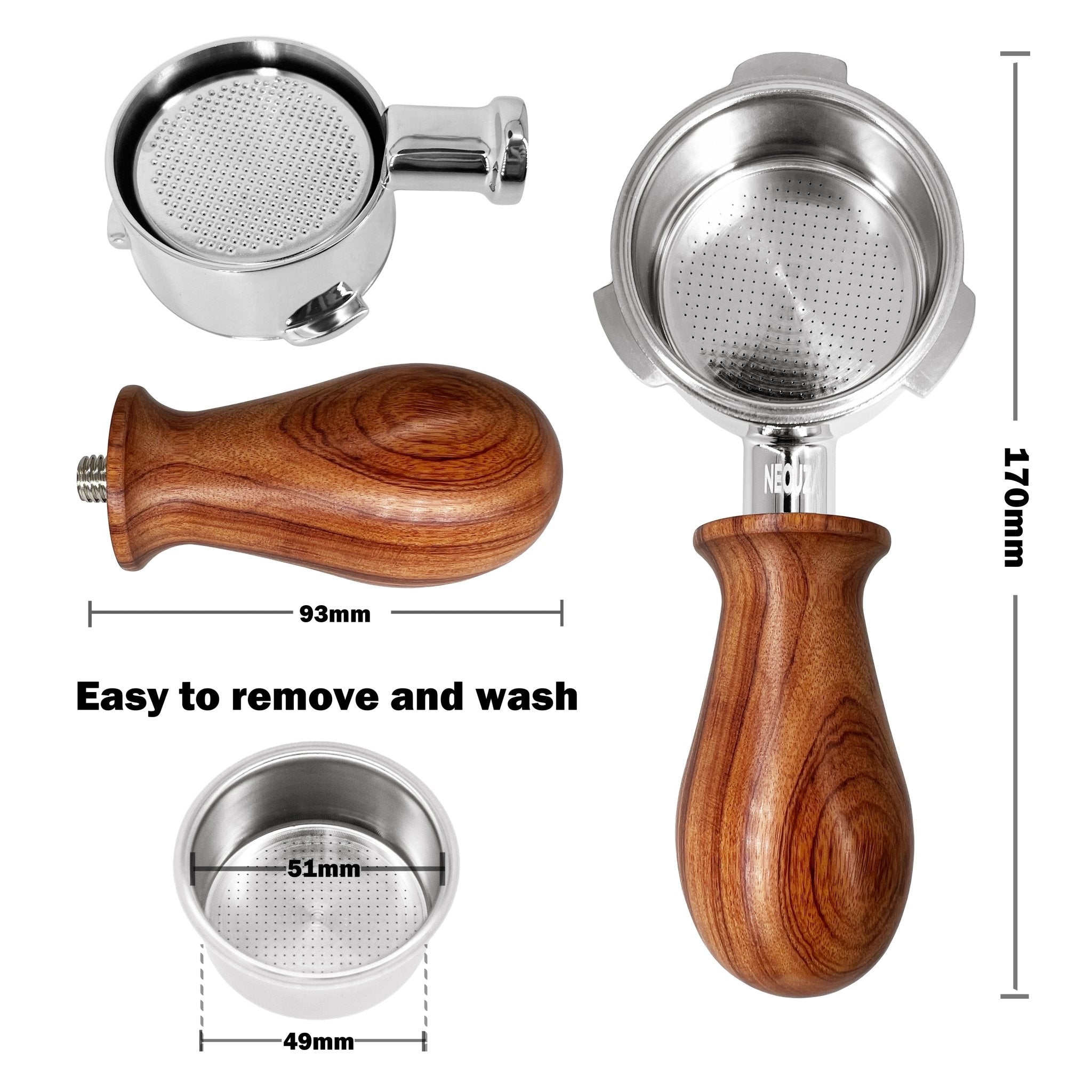 NEOUZA 51mm Portafilter for Donlim,Duchess,Petrus,Baumann,Giselle Coffee Machines with Stainless Steel Replacement Filter Basket Wooden Handle - NEOUZA Official Website