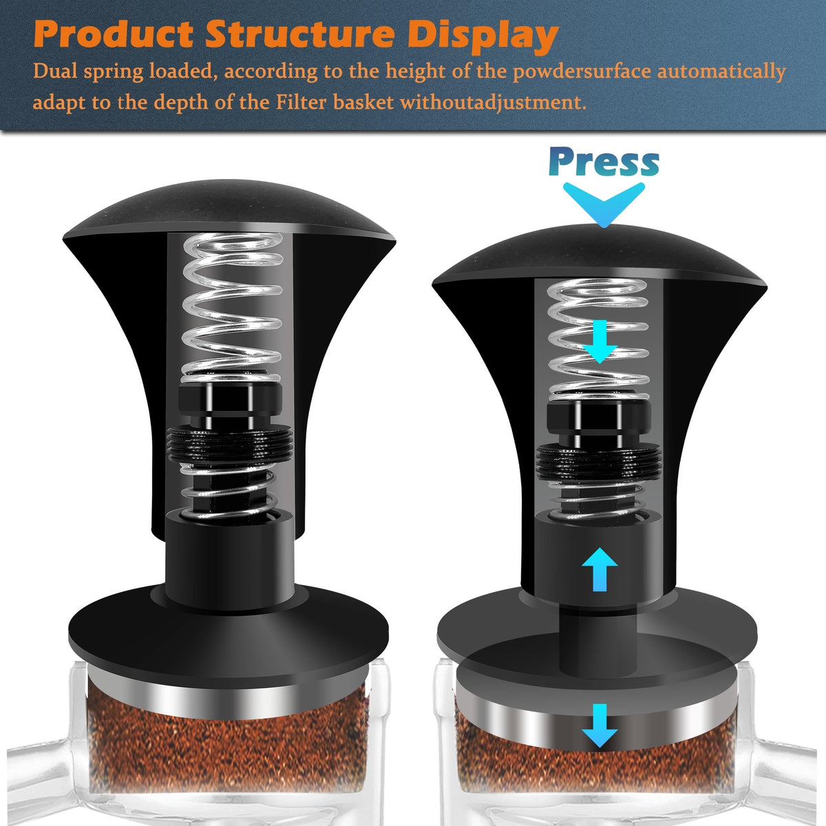 NEOUZA Espresso Tamper V2 49/51/53/58mm Dual Calibrated Spring Loaded for Coffee Machine Portafilter, Anti Pressure Deflection, Refined Handle, Stainless Ripple Base - NEOUZA Official Website