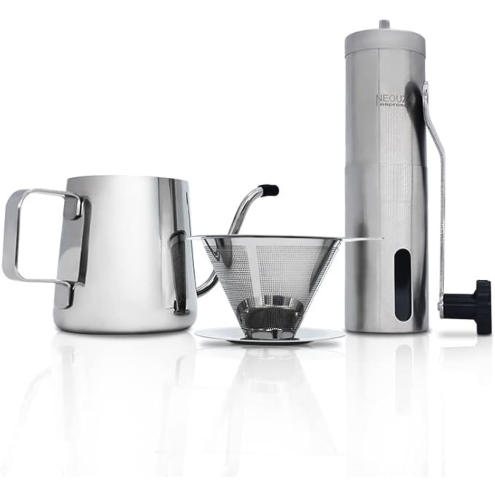 NEOUZA Pour Over Kaffeebereiter-Set, manueller Bohnenmahlwerk, Schwanenhals-Kessel, Kaffeefilter, Edelstahl