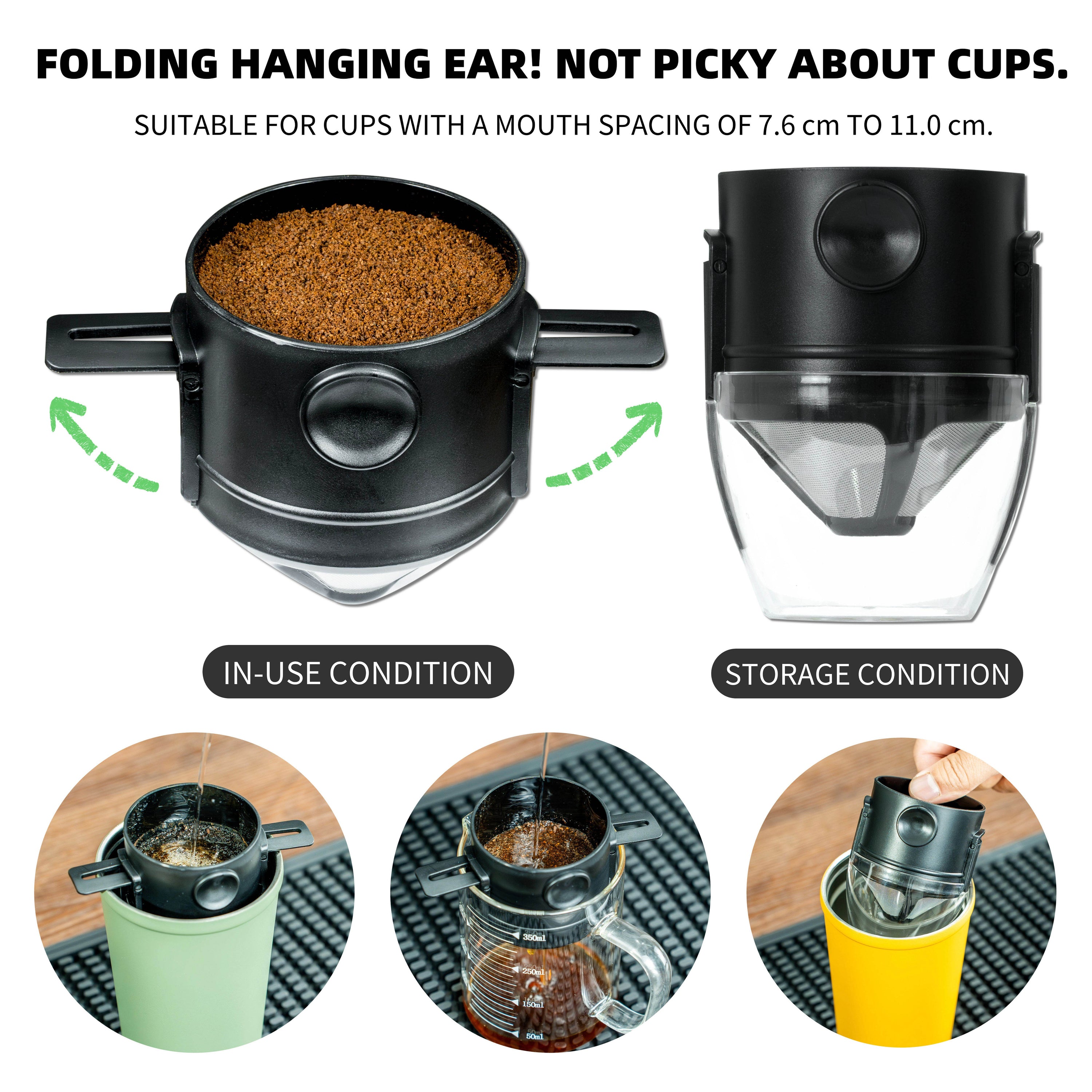 NEOUZA Pour Over Coffee Dripper with Vacuum Insulated Tumbler, Reusable Stainless Steel Coffee Filter, Portable Collapsible Paperless Coffee Maker for Camping, Travel