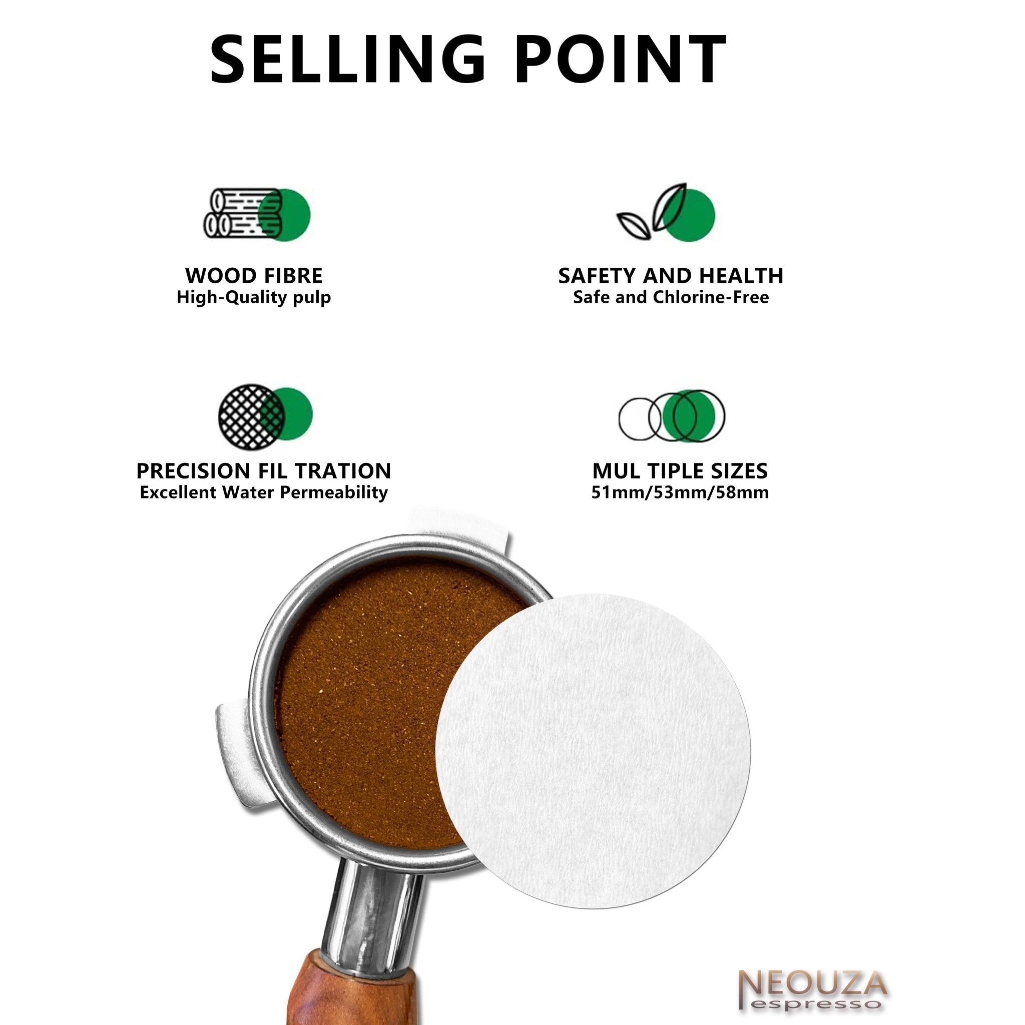 NEOUZA 500pcs Coffee Paper Filter Round for Espresso Machine Portafilter Moka Pot Disposable Puck Screen Unbleached - NEOUZA Official Website