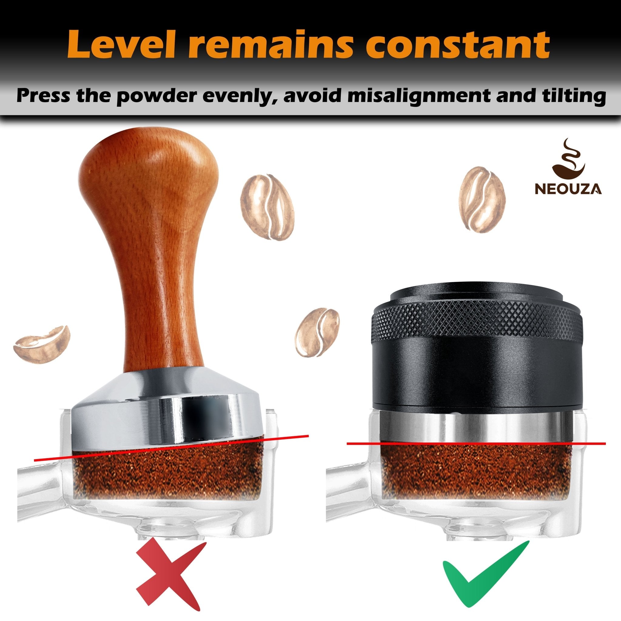 NEOUZA Coffee Palm Tamper 51/53/58mm Barista Leveler Tool Spring Loaded Stainless Steel Flat Base for Espresso Machine Portafilter - NEOUZA Official Website