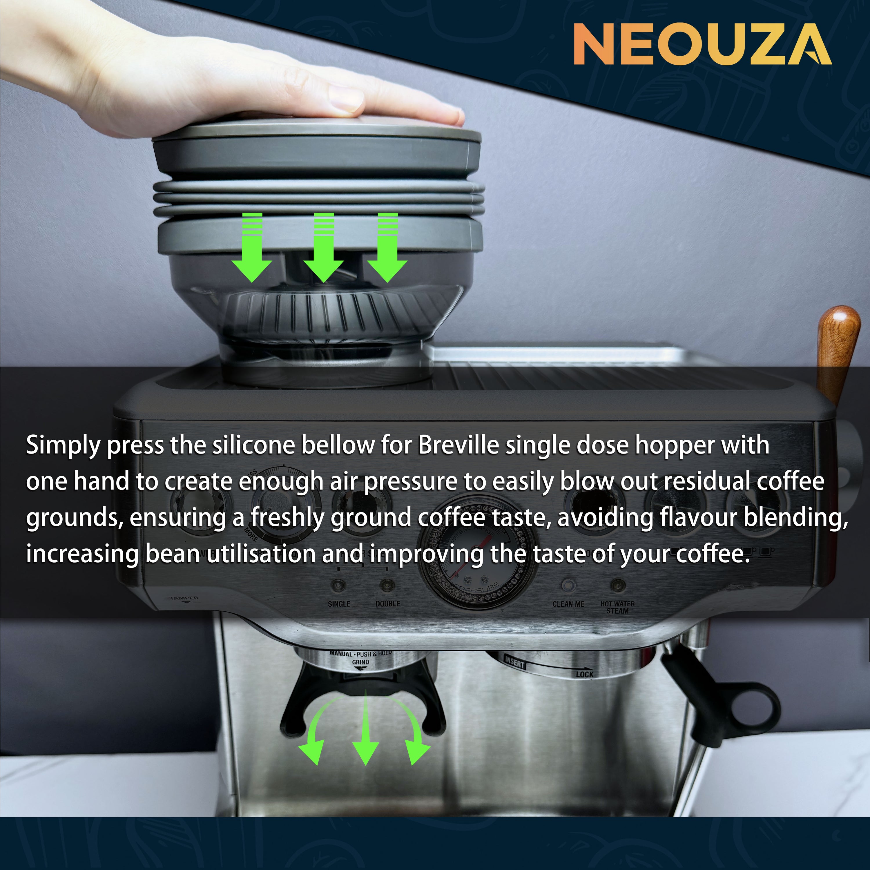 NEOUZA Espresso Silicone Bellow Dose Hopper Compatible for Breville Sage Barista Express Bean Hopper Cleaning Tool, Bellows for Coffee Grinder