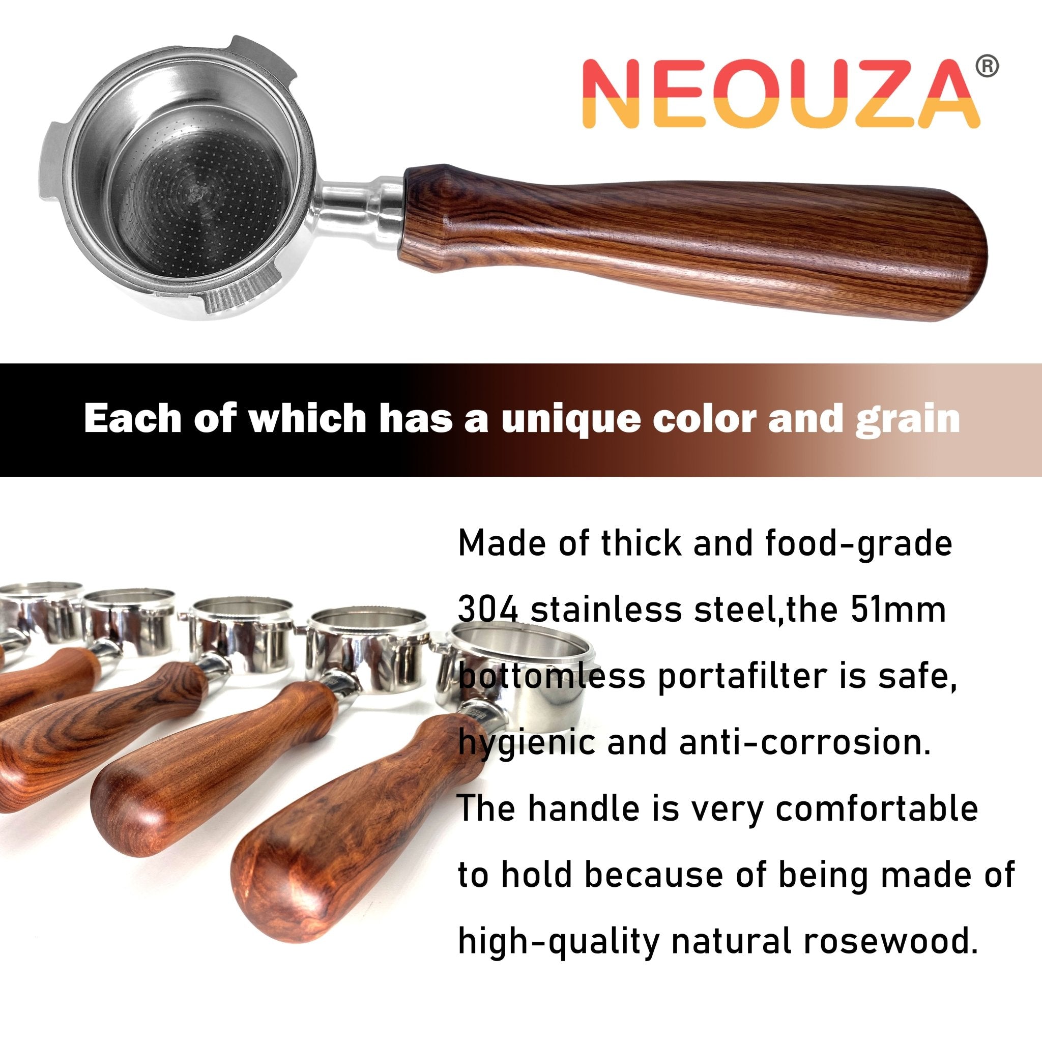 NEOUZA 51mm Bottomless Portafilter for De'Longhi Dedica EC680/685/695/785/820/850/860 & Smeg - NEOUZA Official Website