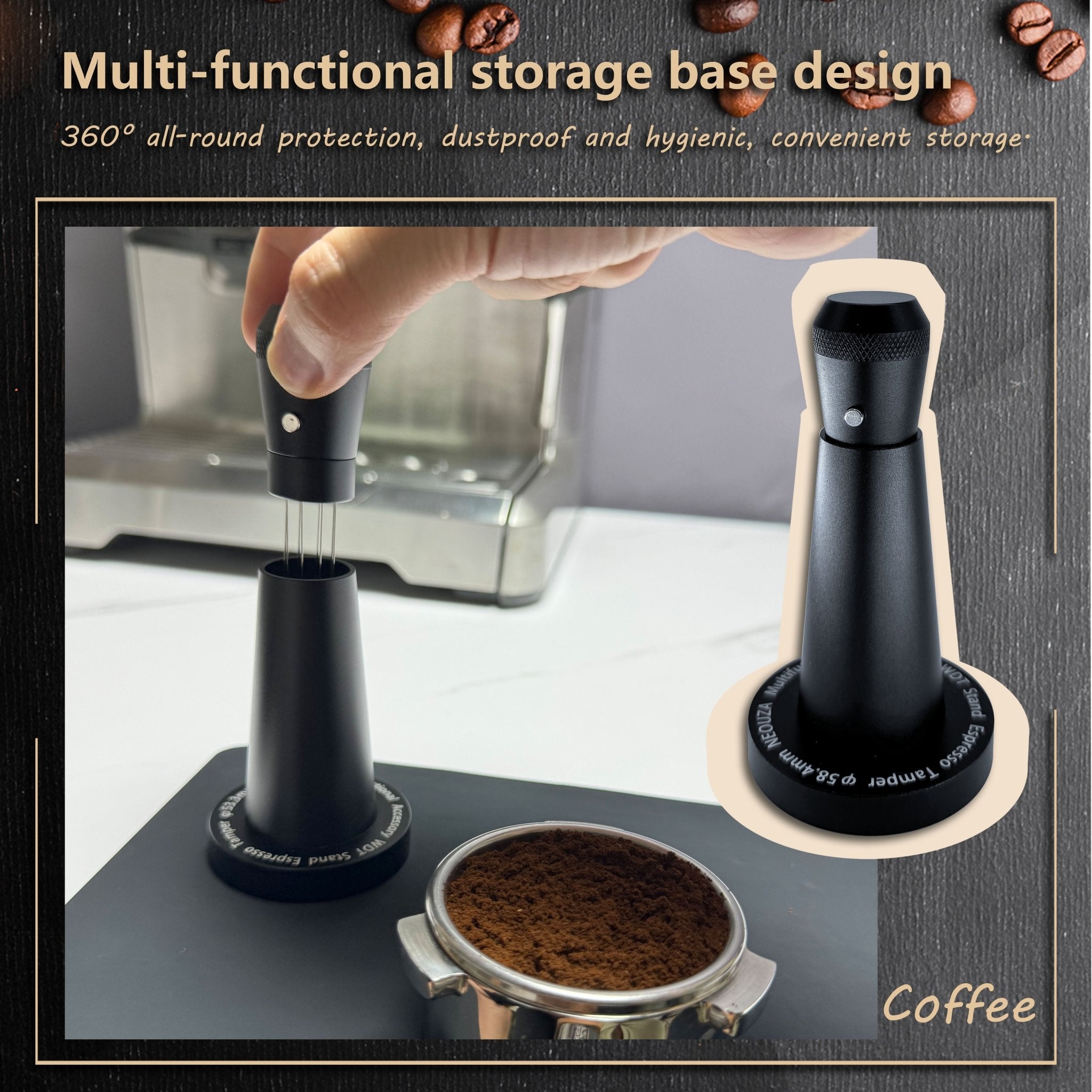 NEOUZA Coffee WDT Tamper Aluminum Multifunctional Espresso Accessories, Built-in Magnet, 0.4mm 8 Stainless Needles, WDT Holder with Ripple Base - NEOUZA Official Website