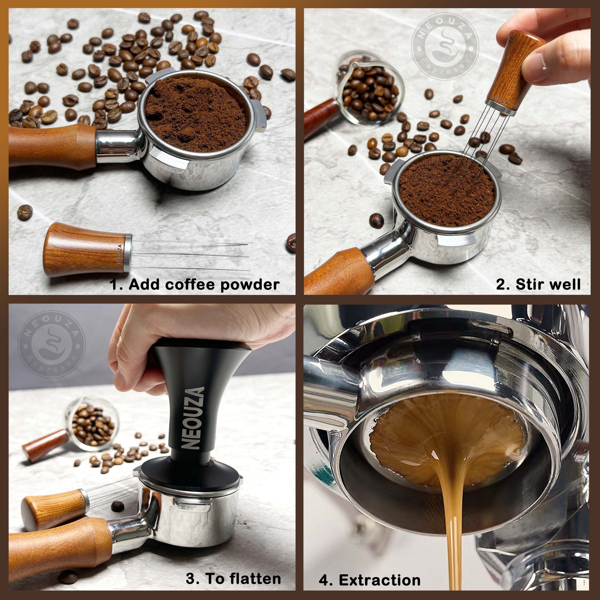 NEOUZA Coffee WDT Distribution Tool Accessories, Wooden Handle, 0.4mm 6 Stainless Needles, Espresso Powder Stirrer - NEOUZA Official Website