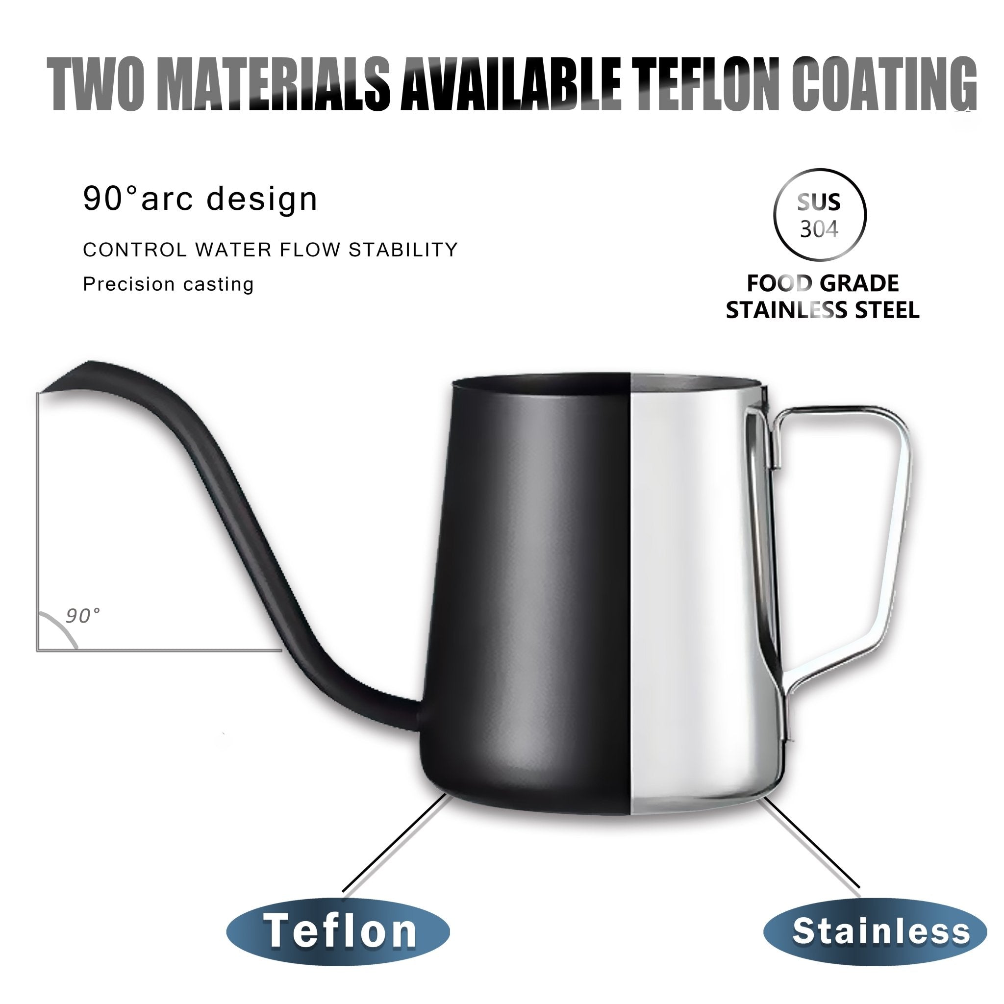 NEOUZA Pour Over Coffee Kettle, Gooseneck Kettle，Drip Coffee Maker Kettle ,Black Teflon,Stainless Steel 600ml/250ml - NEOUZA Official Website