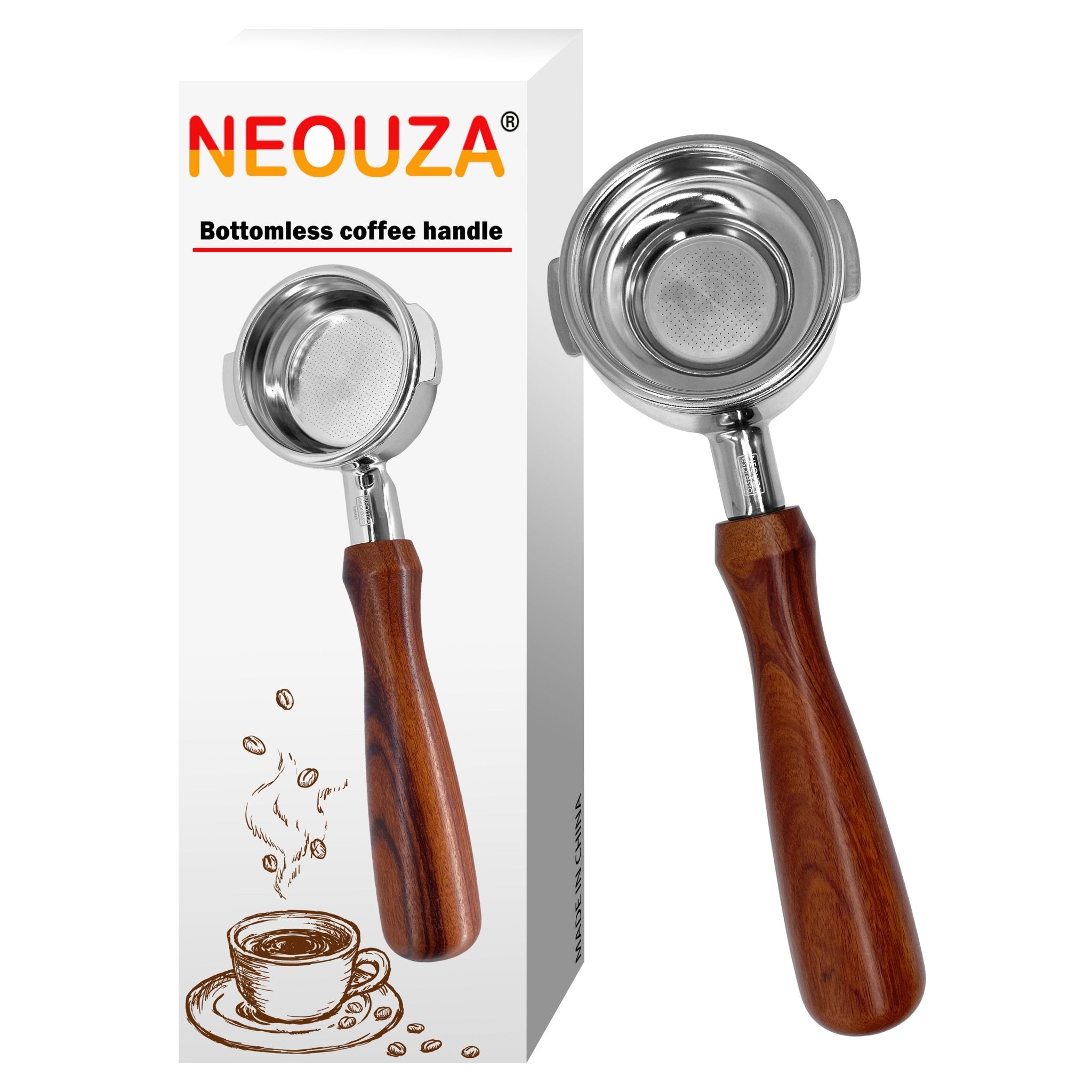 NEOUZA 58mm Bottomless Portafilter for WPM Welhome Espresso Coffee Machine，304 Stainless Steel Two Ears with Filter Basket (58mm WPM) - NEOUZA Official Website