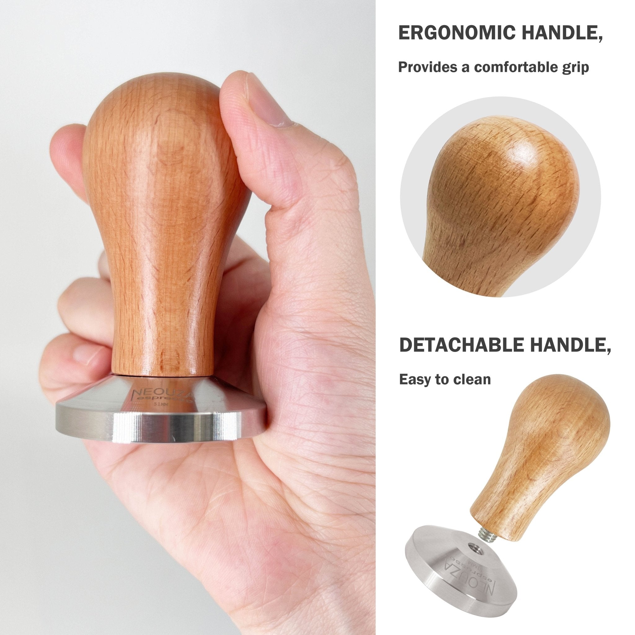 NEOUZA Coffee Machine Tamper 51mm 53mm 58mm Barista Powder Bean Press Wooden Handle Stainless Steel Flat Base,Fit for Espresso Filter Basket Portafilter - NEOUZA Official Website