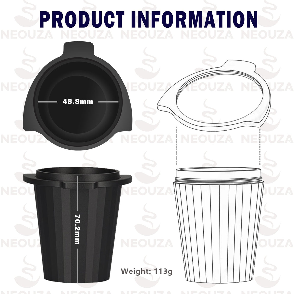 NEOUZA 54mm Espresso Funnel Dosing Cup Aluminum Alloy RDT Spray Compatible for Breville Sage 8 Series 870/875/878/880 Portafilter Coffee Grinder - NEOUZA Official Website
