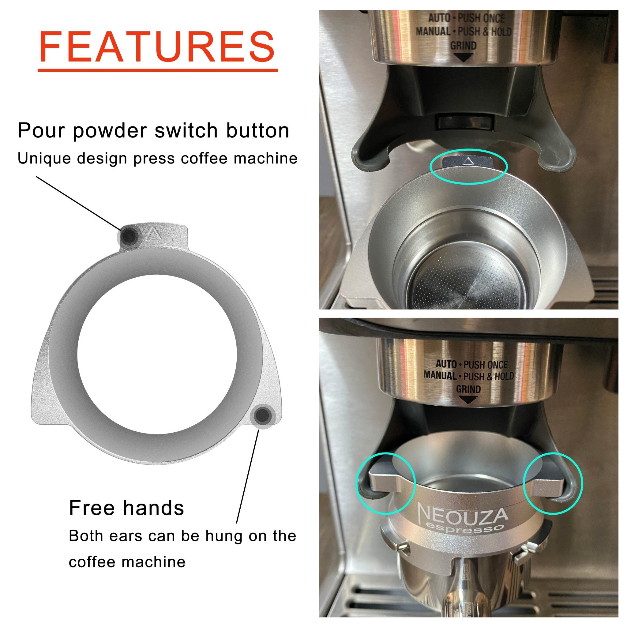 NEOUZA 54mm Dosing Funnel with Grinder Trigger, Hands-Free Auto Dose for Breville BES870/875/878/880 Portafilter - NEOUZA Official Website