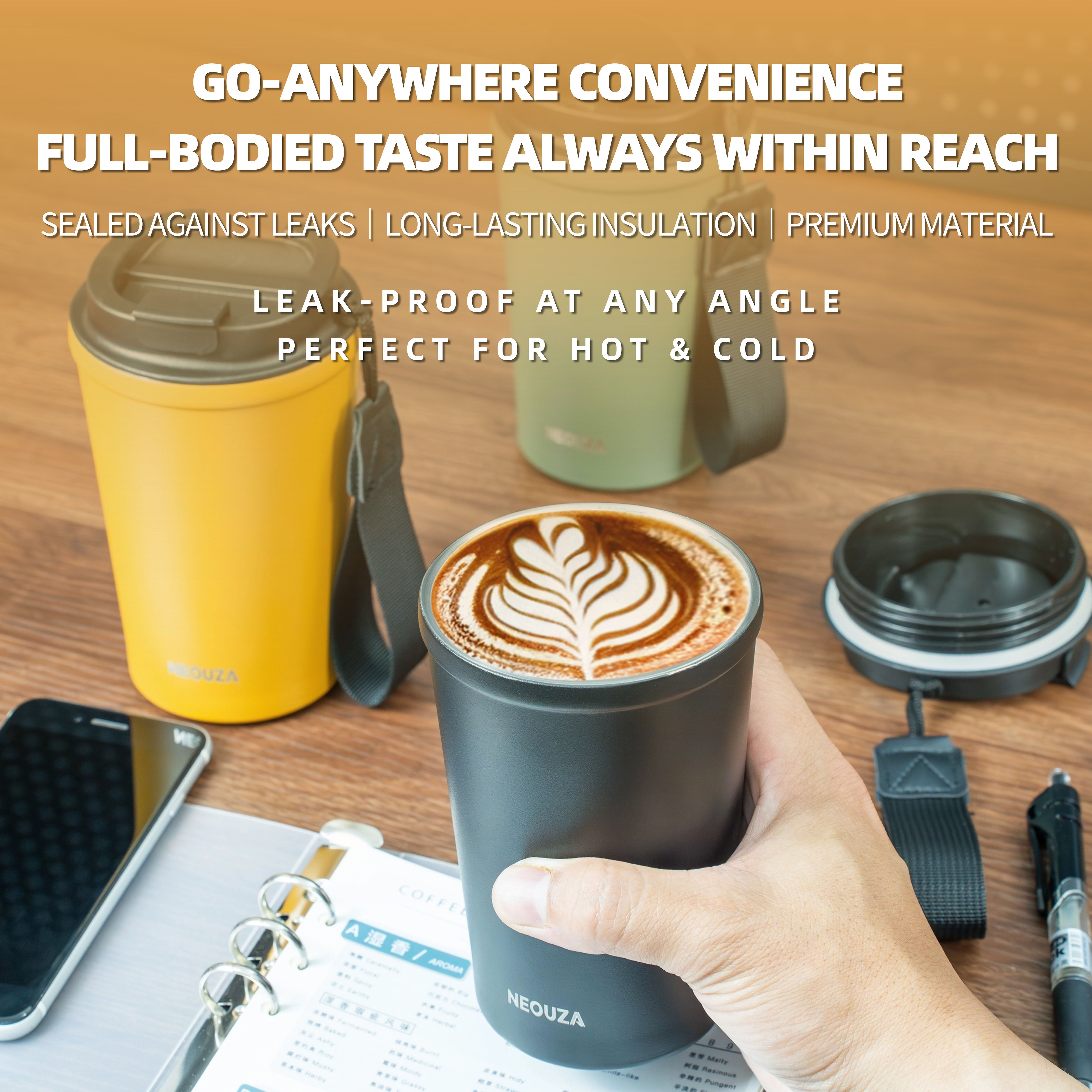 NEOUZA 380ml/12.8oz Vacuum Insulated Tumbler, 316 Stainless Steel