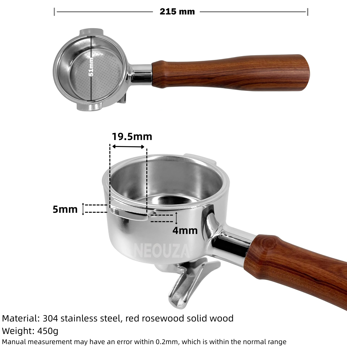 51mm Portafilter Compatible with De'Longhi Espresso Machines: BCO420, BCO430, BCO432, EC155, ECO310, EC330, ECP31.21, ECP33.21, ECP35.31, ECP3420, ECP3630, ECP3220, EC270