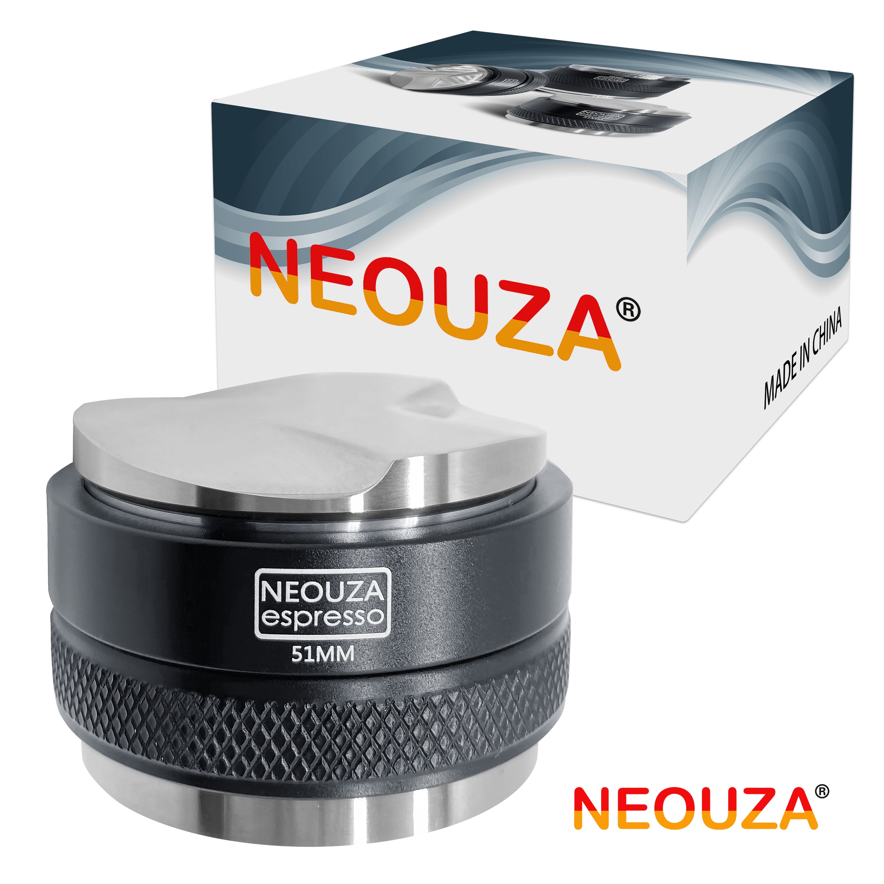 NEOUZA 51/53/58mm Distributor & Tamper 2-in-1, Fits Delonghi/Breville/E61 Portafilters, Dual Head Adjustable Depth