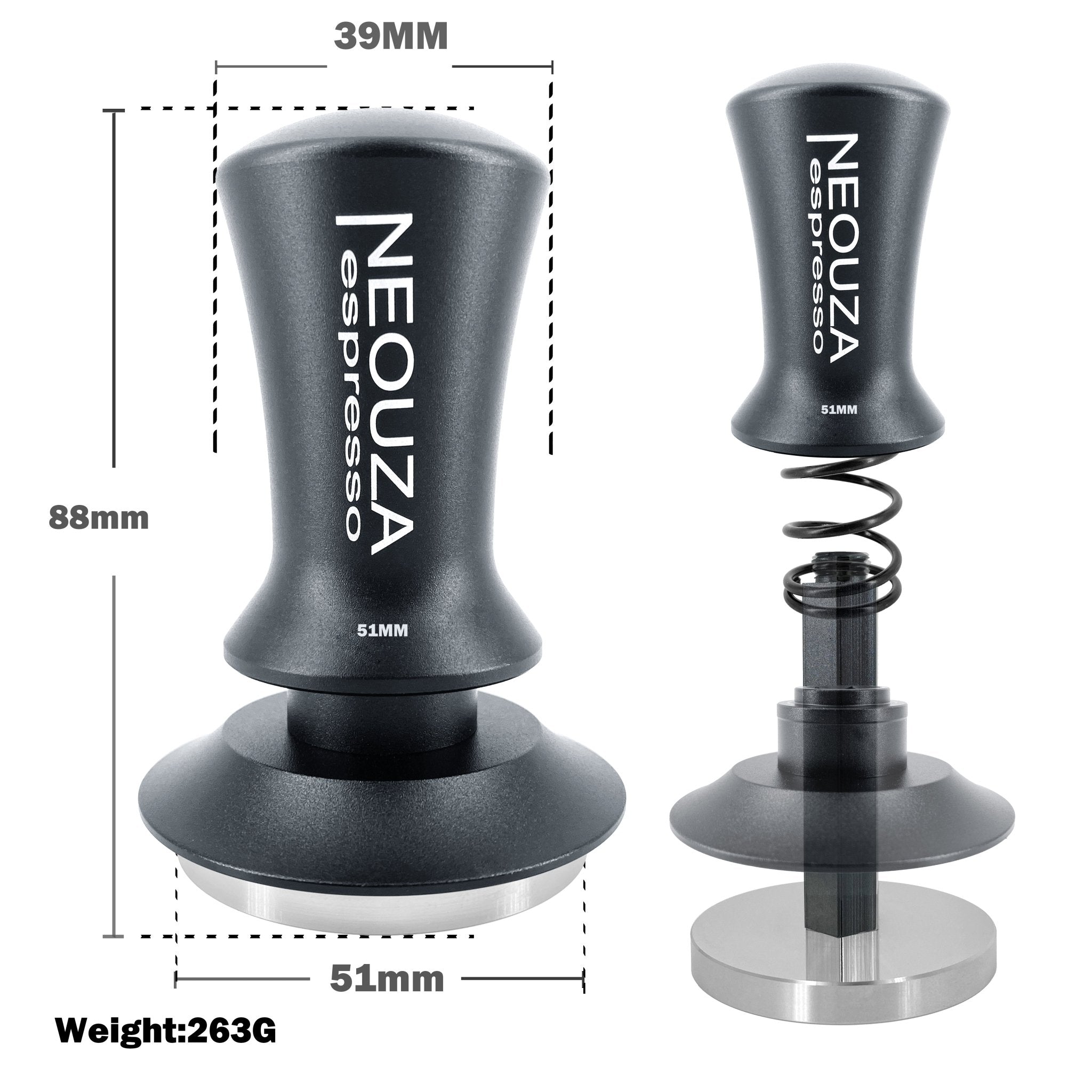 NEOUZA Coffee Tamper Spring Loaded Self-Leveling for Espresso Machine, 304 Stainless Steel Anti-Stick Base, Aluminium Handle - NEOUZA Official Website