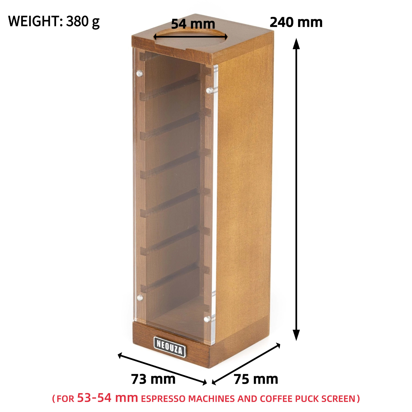 NEOUZA Espresso Filter Basket Stand for Filter Basket & Puck Screen, Holds Up to 7 Baskets, Removable Door, Beech Wood