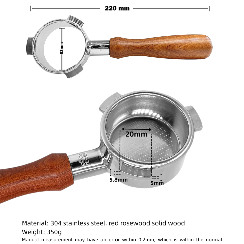 NEOUZA 54 mm und 58 mm bodenloser Siebträger für Breville 870/875/878/880, 900XL/920XL/980XL/990BSS mit Filterkorb, Tampermatte, Löffel, Reinigungsbürste 