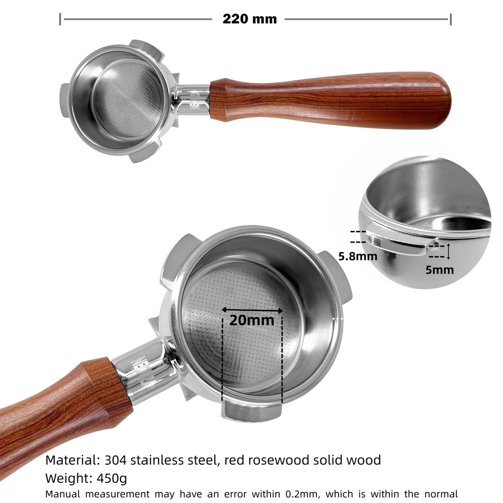 NEOUZA 54 mm Siebträger für Breville Barista Express, Touch, Pro, BES880, BES878, BES875, BES870, BES840, BES810, BES500, druckloser Korb, Edelstahl, zwei Ausgüsse 