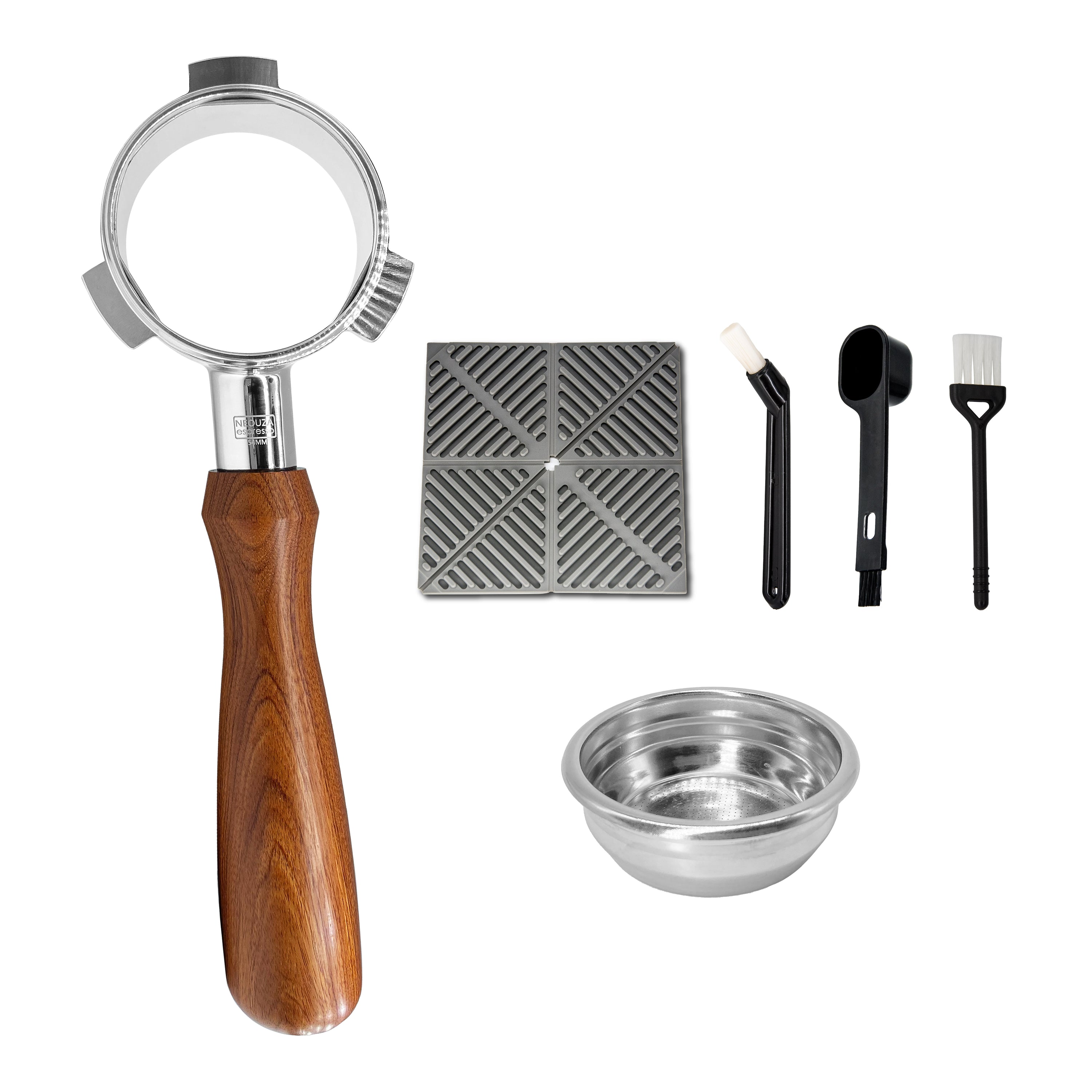 NEOUZA 54mm & 58mm Bottomless Portafilter for Breville 870/875/878/880, 900XL/920XL/980XL/990BSS with Filter Basket, Tamper Mat, Spoon, Cleaning Brush