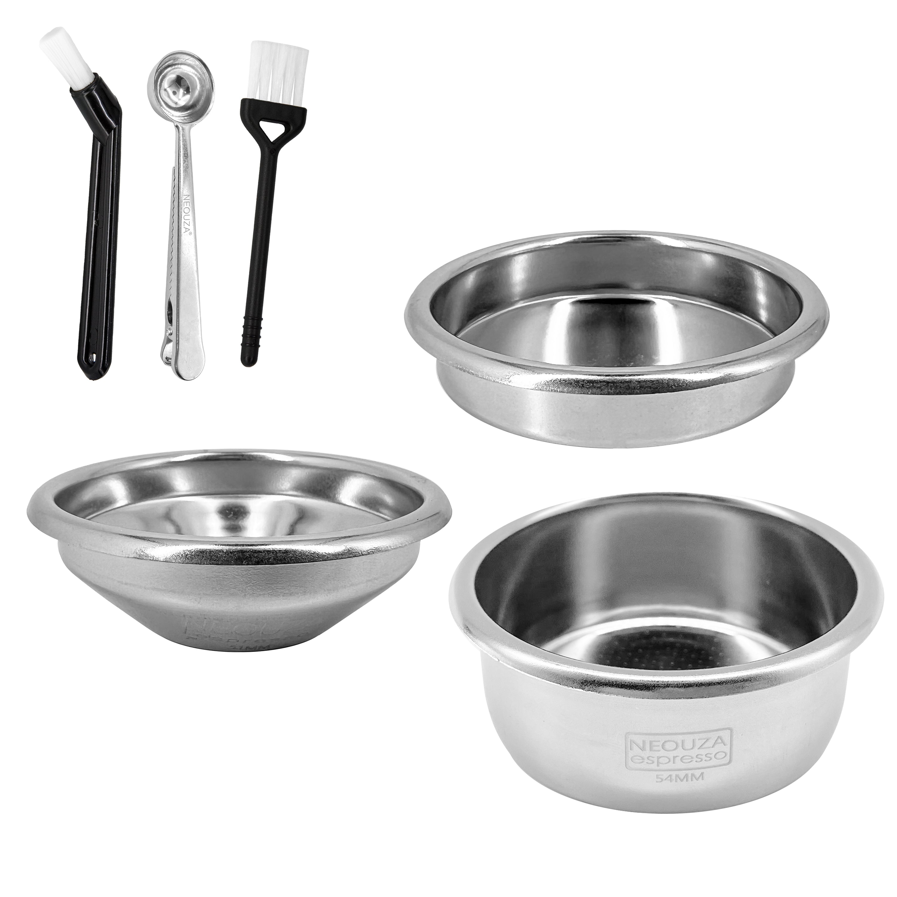 NEOUZA Filterkorb 54 mm für Espressomaschine Breville, Espressozubehör, Barista-Ersatzteile, bodenloser Siebträger aus 304 Edelstahl, 2 Tassen 